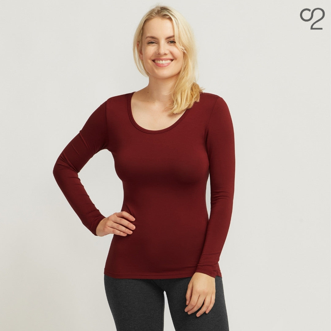 Woman Within retailer Plus 22/24 Thermal Burnt Orange Scoop Button Neck Long Sleeve Top