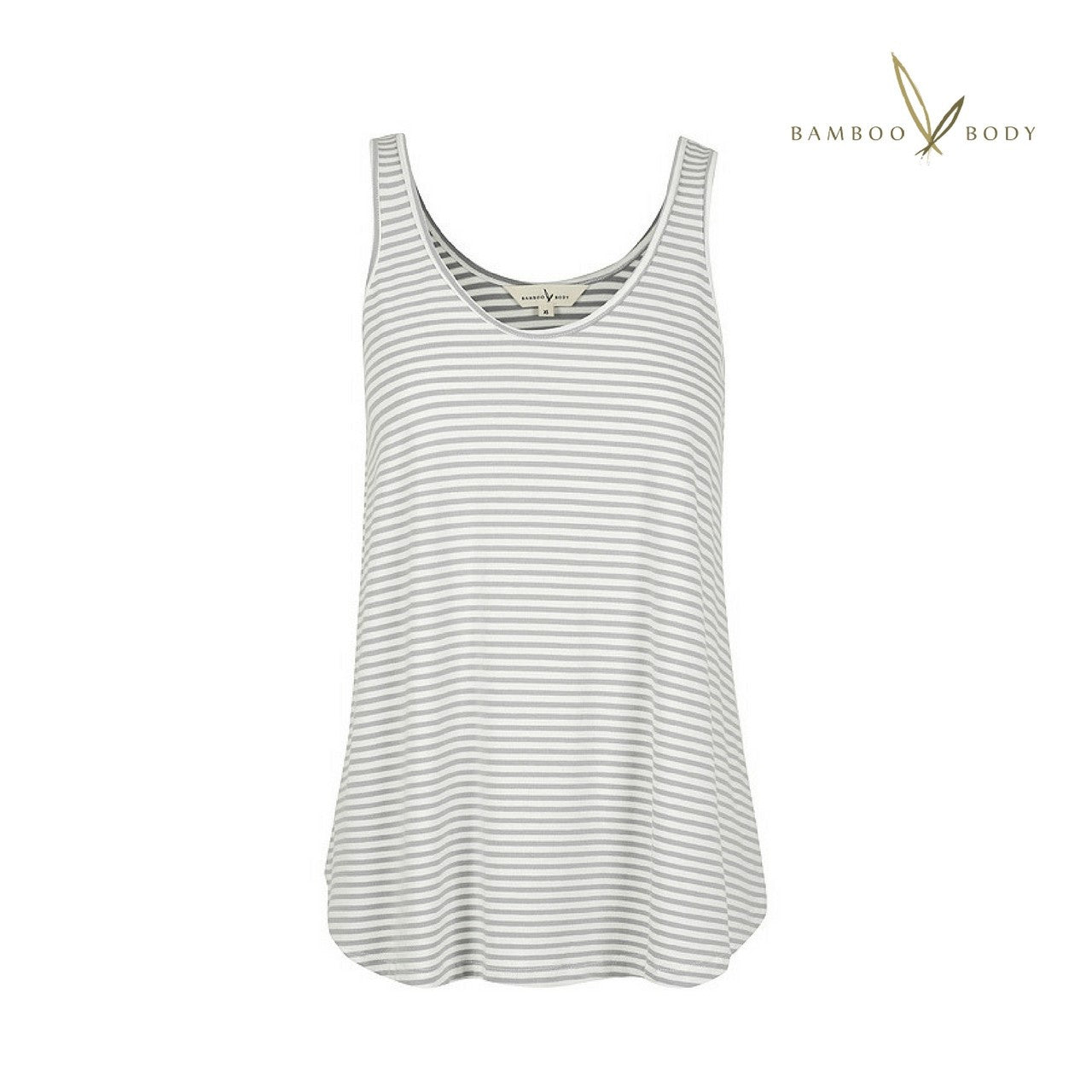 Relax Bamboo PJ Singlet - Grey and Cream Stripe