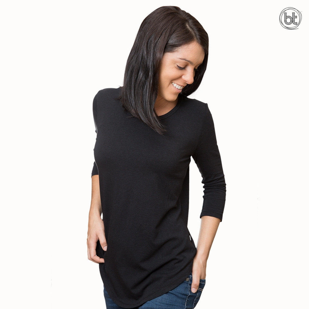 Women's Bamboo 3/4 Sleeve Lucy Yoga Shirt - Black