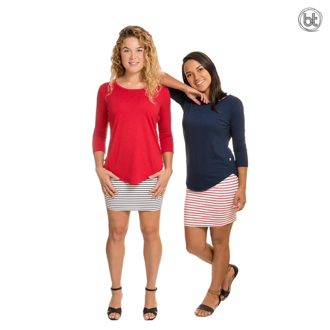 Women's Bamboo 3/4 Sleeve Lucy Yoga Shirt - Red and Navy
