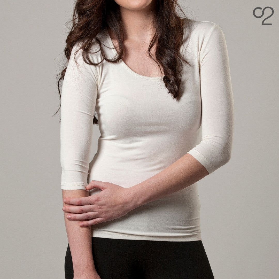 3-4 Sleeve Bamboo Scoop Top - Ivory
