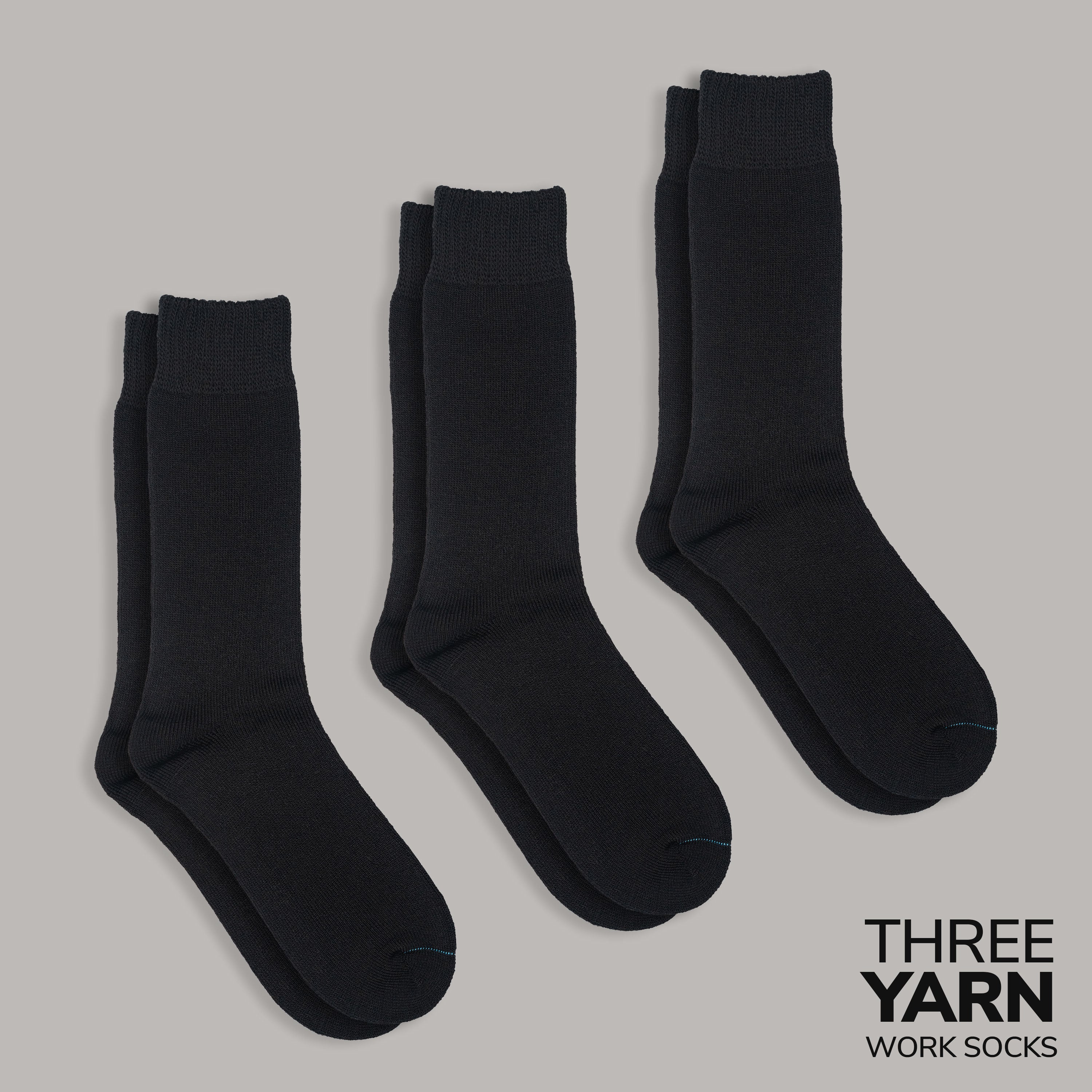 3-Yarn Bamboo Work Socks (3-Pack) - Black