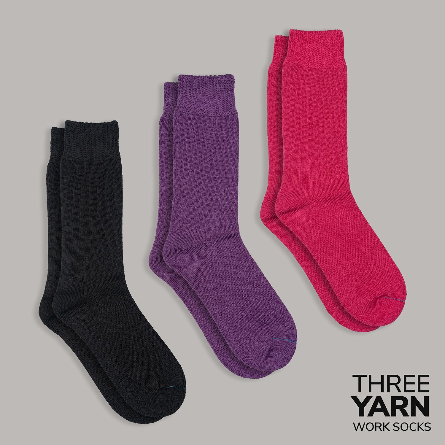 3-Yarn Bamboo Work Socks (3-Pack) - Black / Hot Pink / Purple