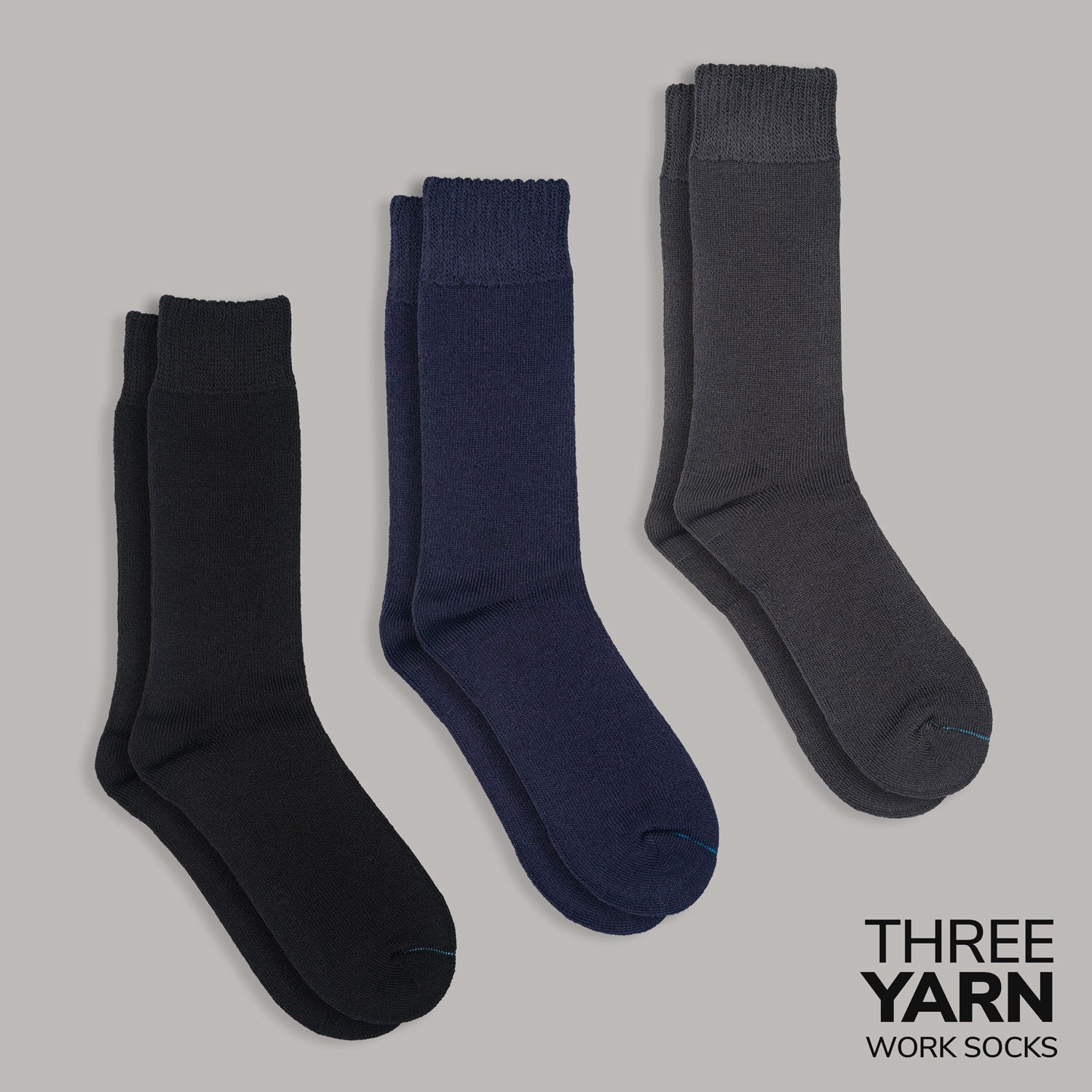 3-Yarn Bamboo Work Socks (3-Pack) - Black / Navy / Slate