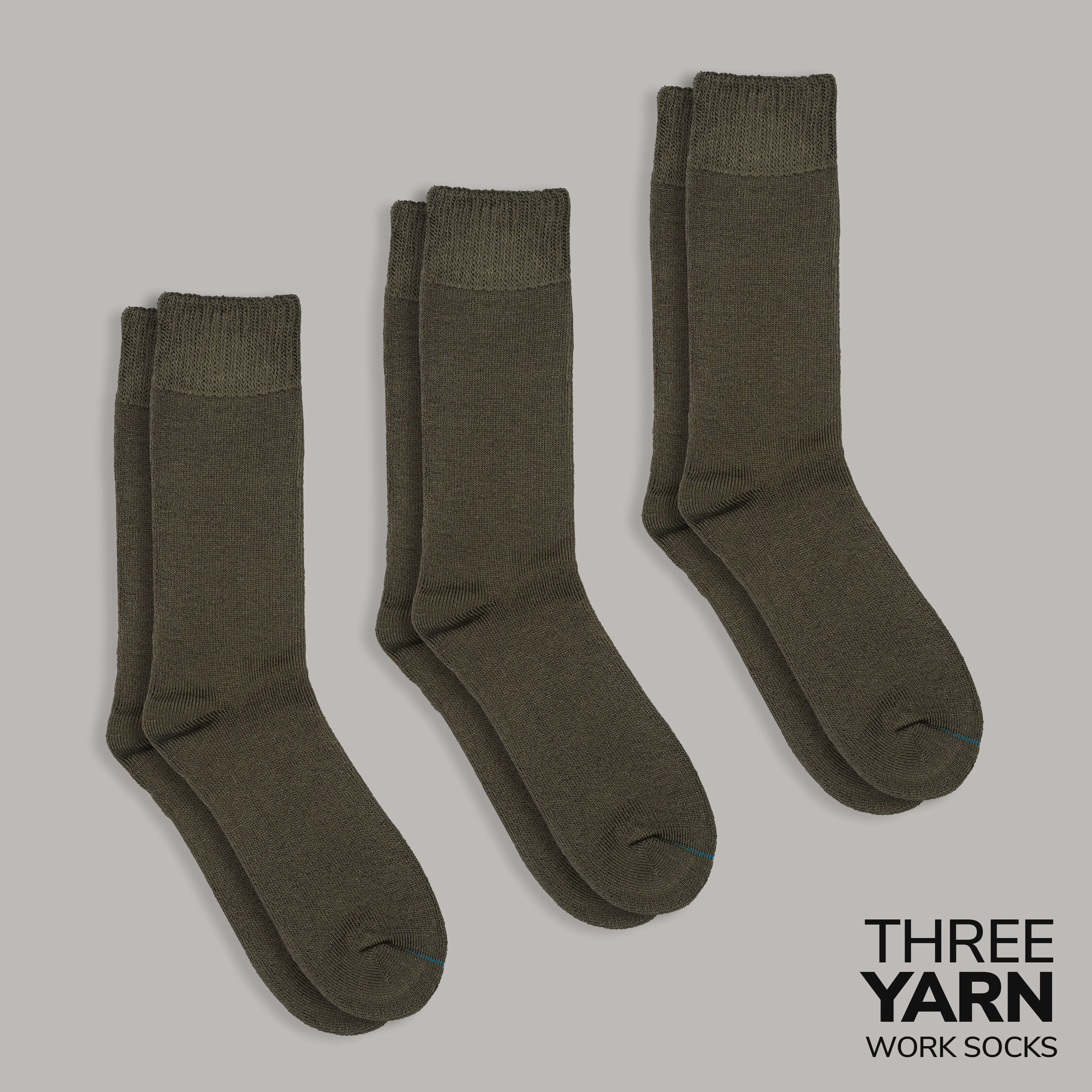 3-Yarn Bamboo Work Socks (3-Pack) - Khaki