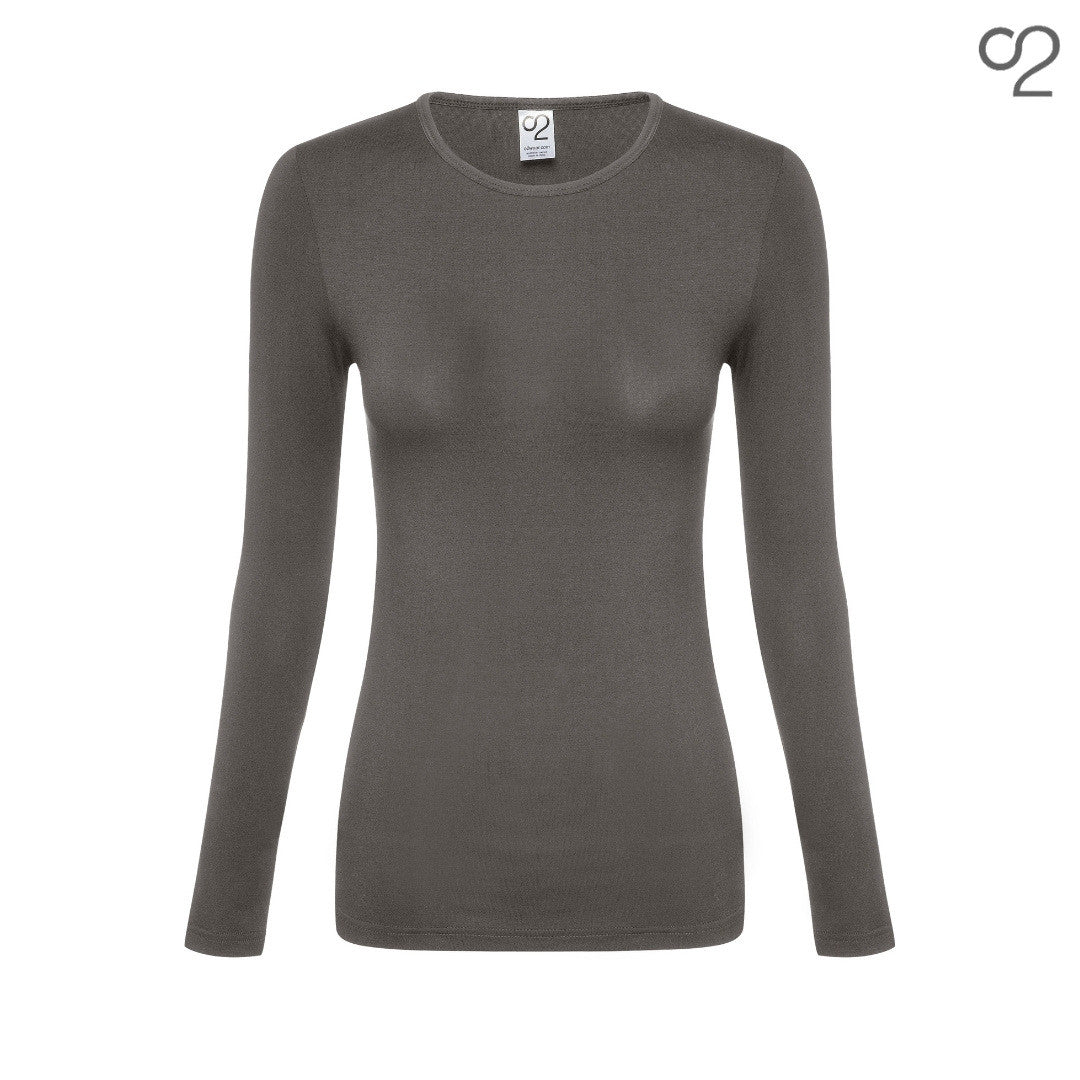 Long Sleeve Bamboo Top with Crew Neck - Grey
