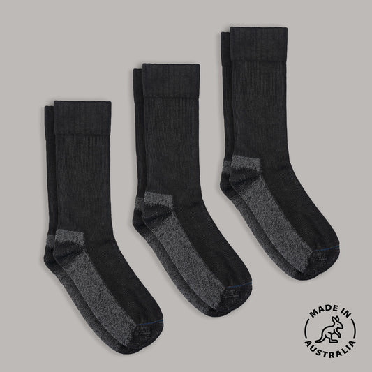 Australian Made Extra Thick Work Socks | Black | 3-Pack