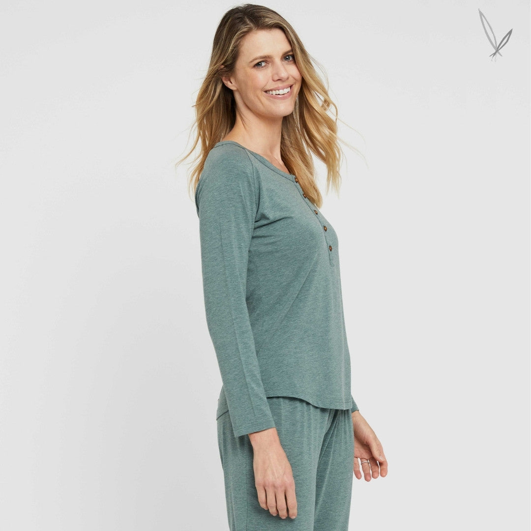 Long Sleeve Henley PJ Top - Moss Green