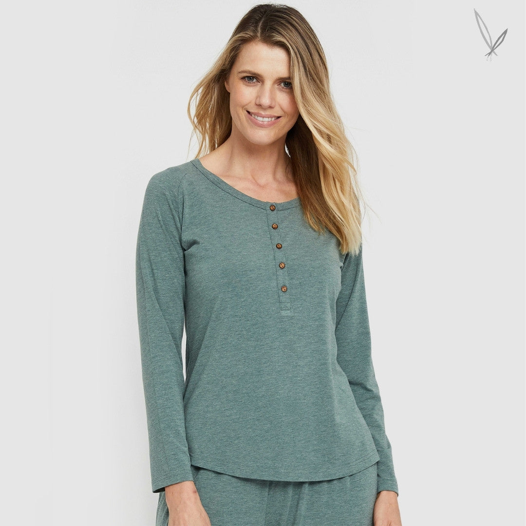 Long Sleeve Henley PJ Top - Moss Green
