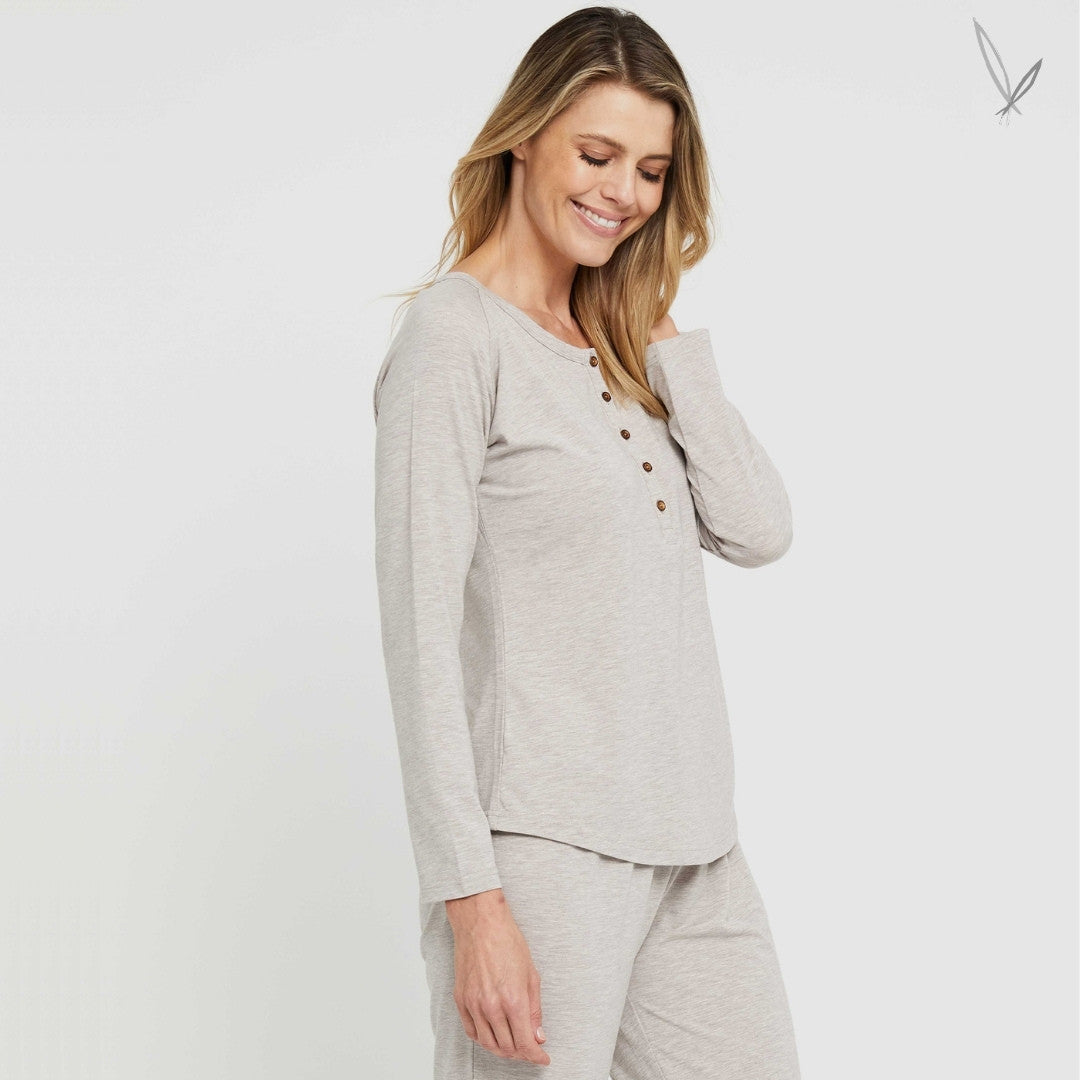 Long Sleeve Henley PJ Top - Oatmeal