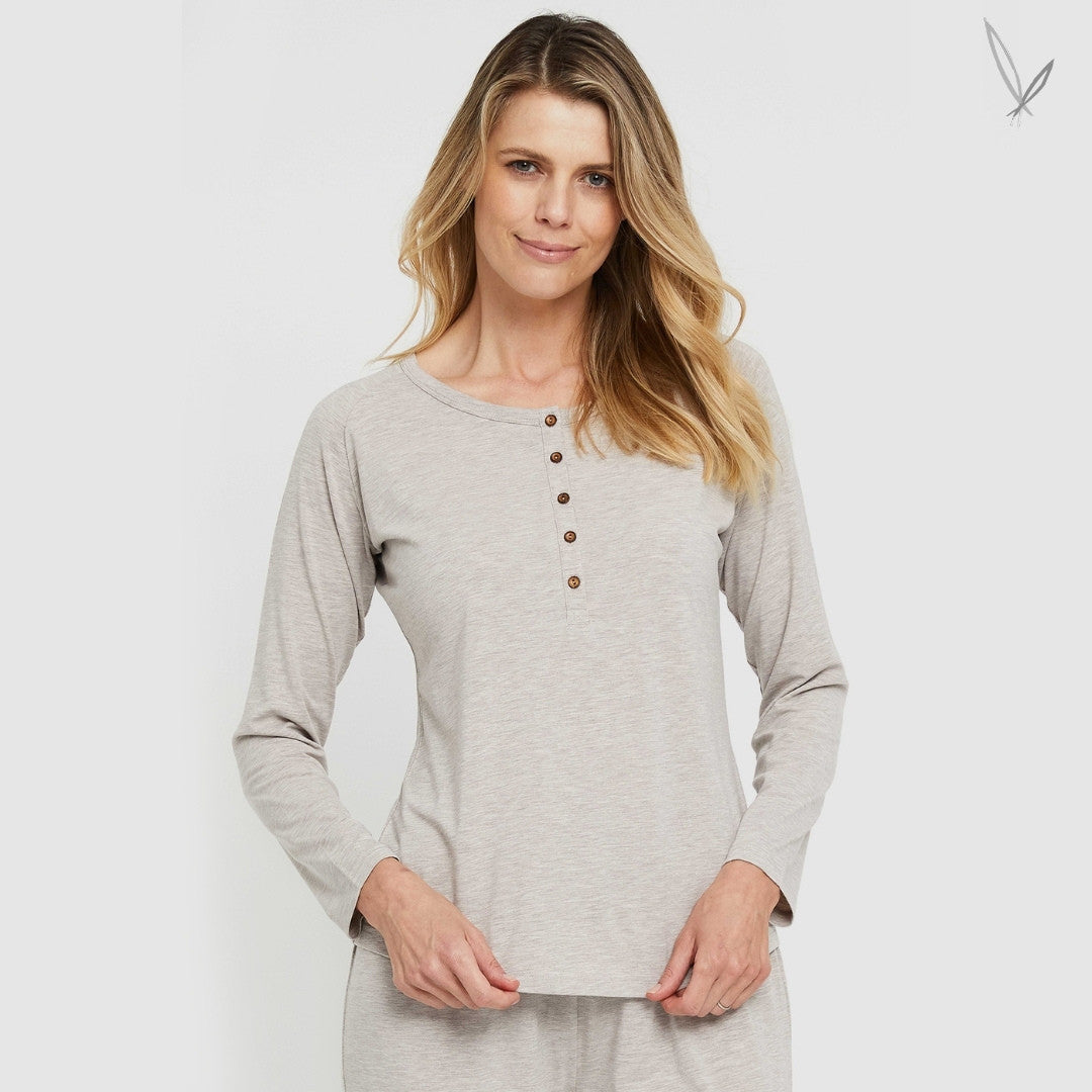 Long Sleeve Henley PJ Top - Oatmeal