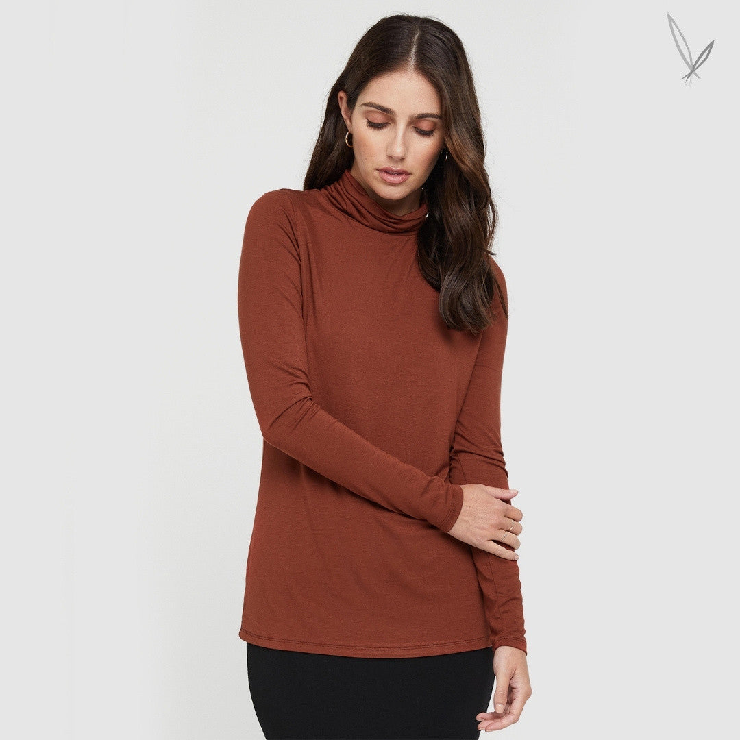 Women's Bamboo Turtle Neck - Smoked Paprika