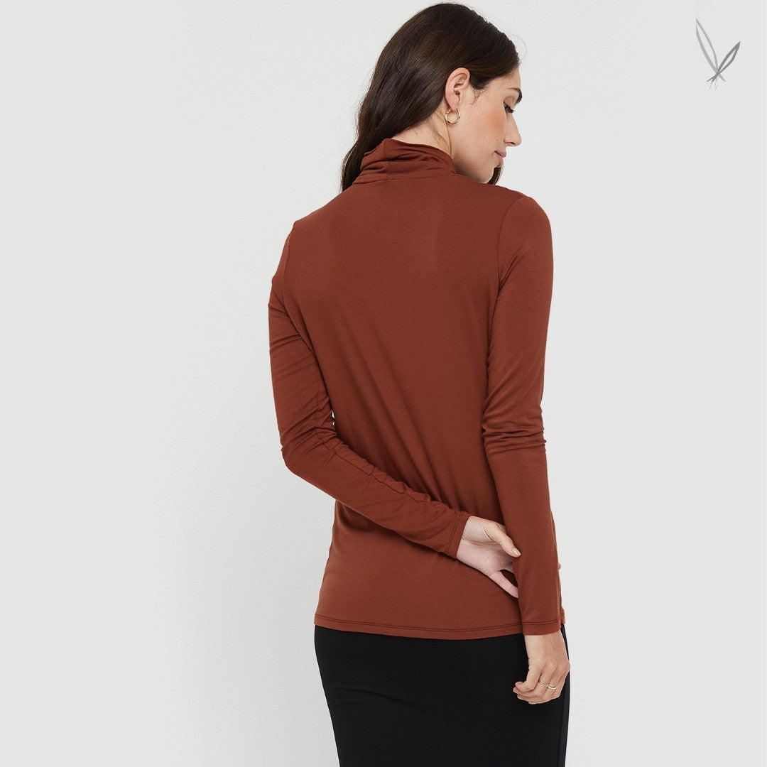Women's Bamboo Turtle Neck - Smoked Paprika
