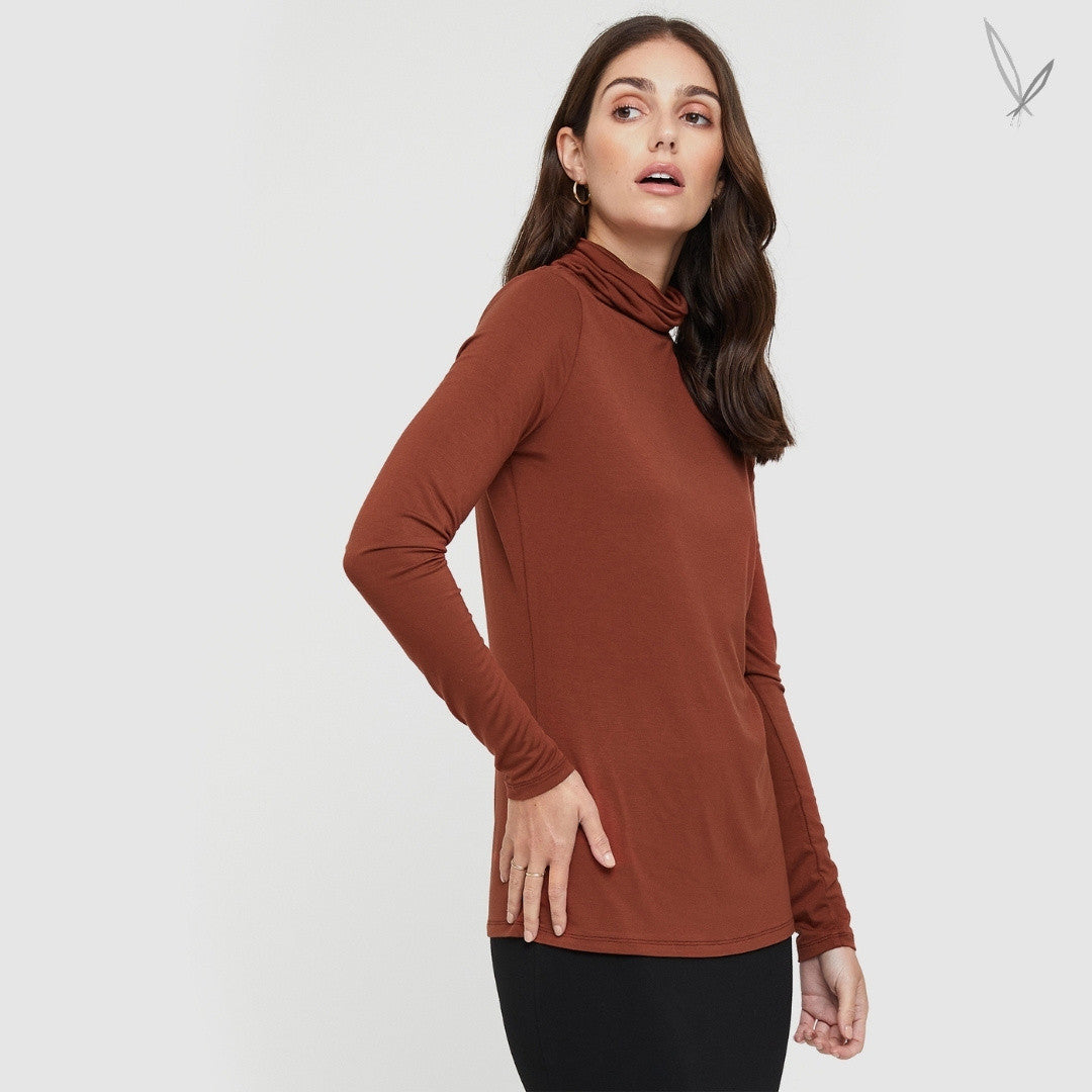 Women's Bamboo Turtle Neck - Smoked Paprika