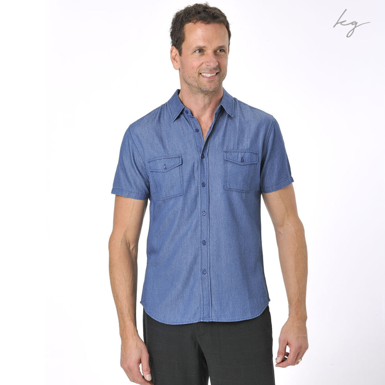 Men's Bamboo Denim Short Sleeve Shirt - Indigo