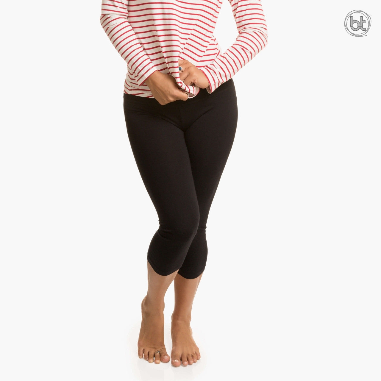 Women's Bamboo Three Quarter Leggings - Black