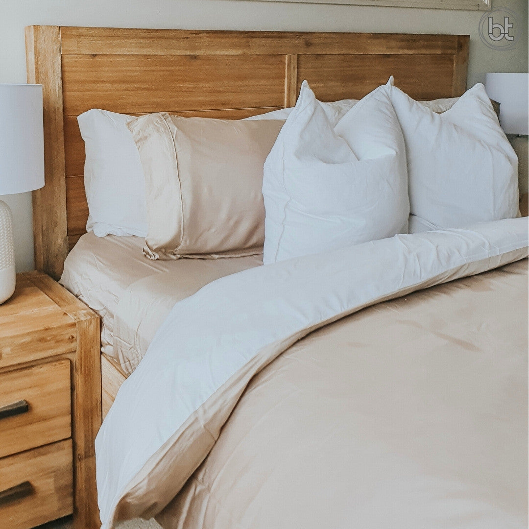 BT Bamboo Quilt Cover - White and Macadamia