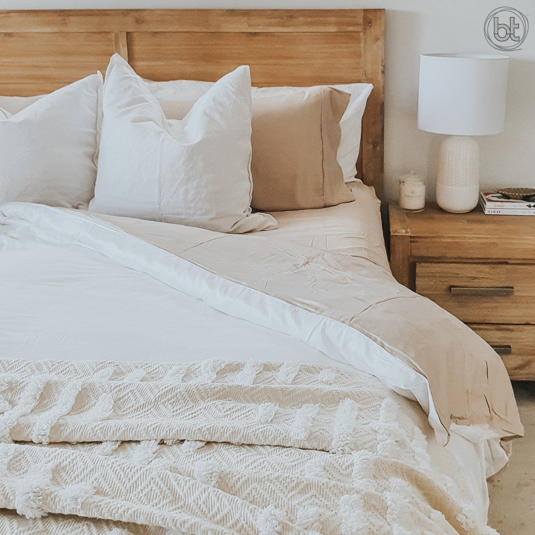 BT Bamboo Quilt Cover - White and Macadamia