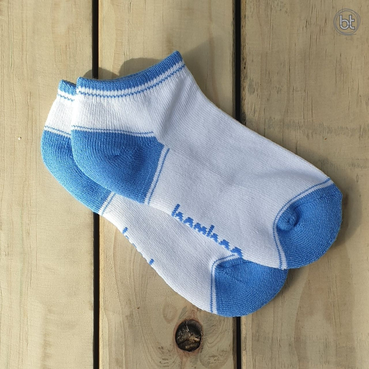 Bamboo Kid's Ped Socks - White and Sky Blue