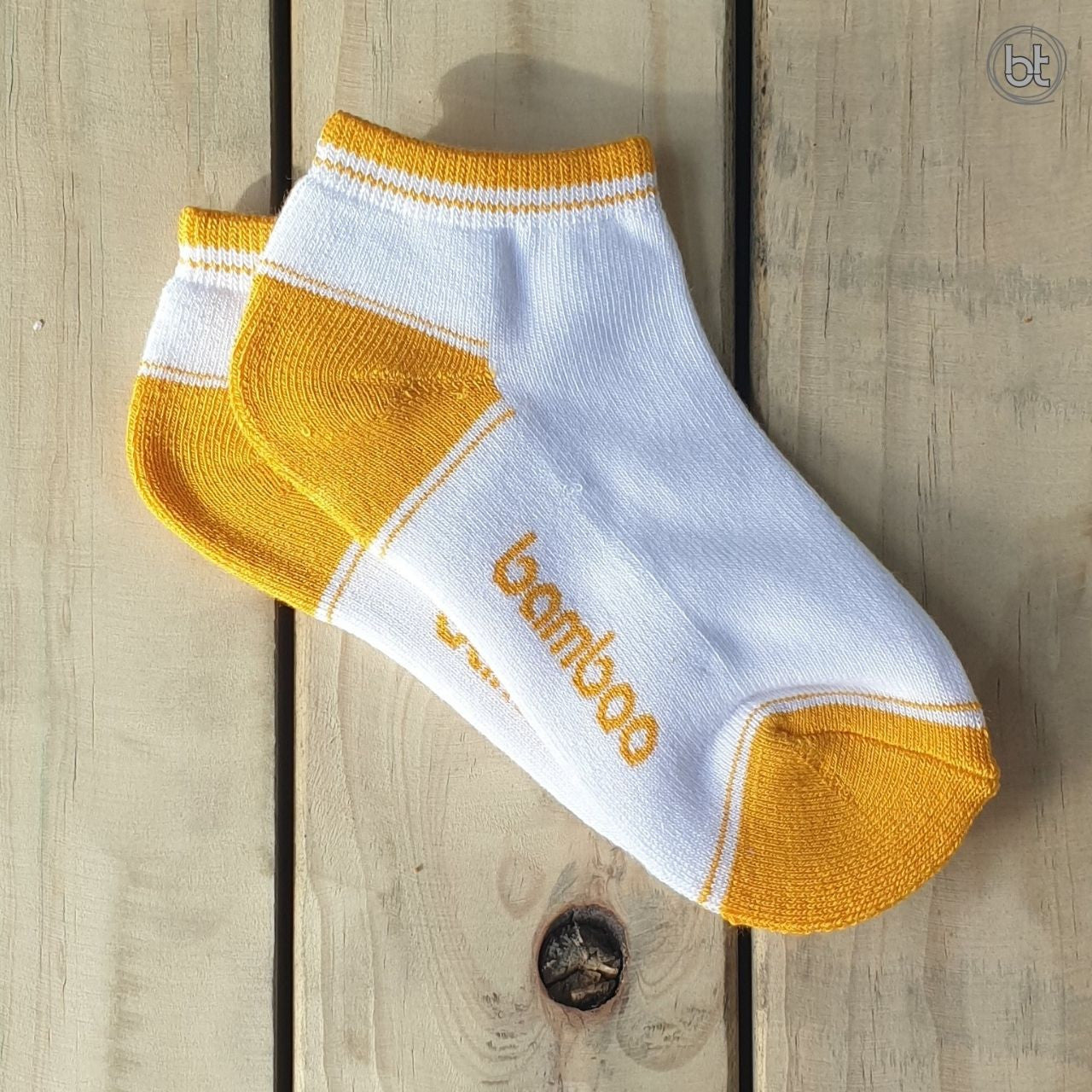 Bamboo Kid's Ped Socks - White and Gold