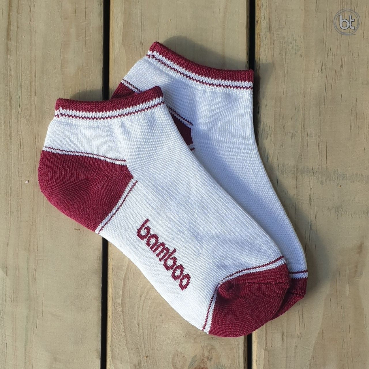 Bamboo Kid's Ped Socks - White and Maroon