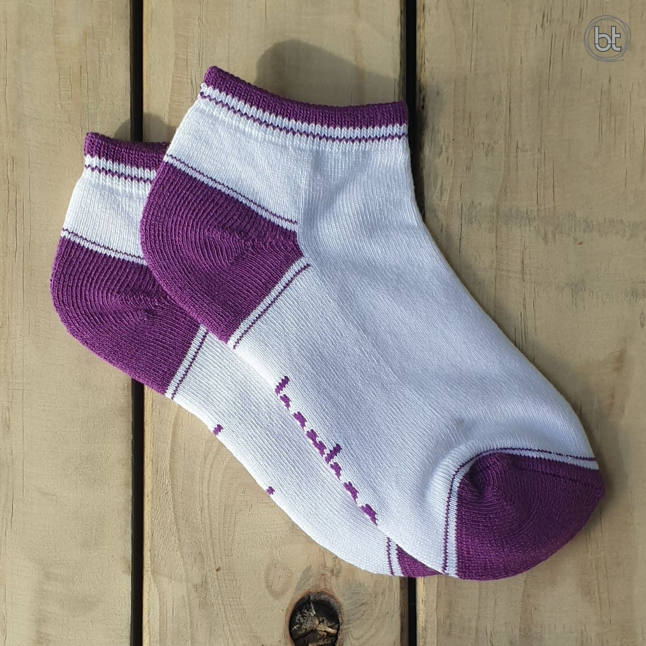 Bamboo Kid's Ped Socks - White and Purple