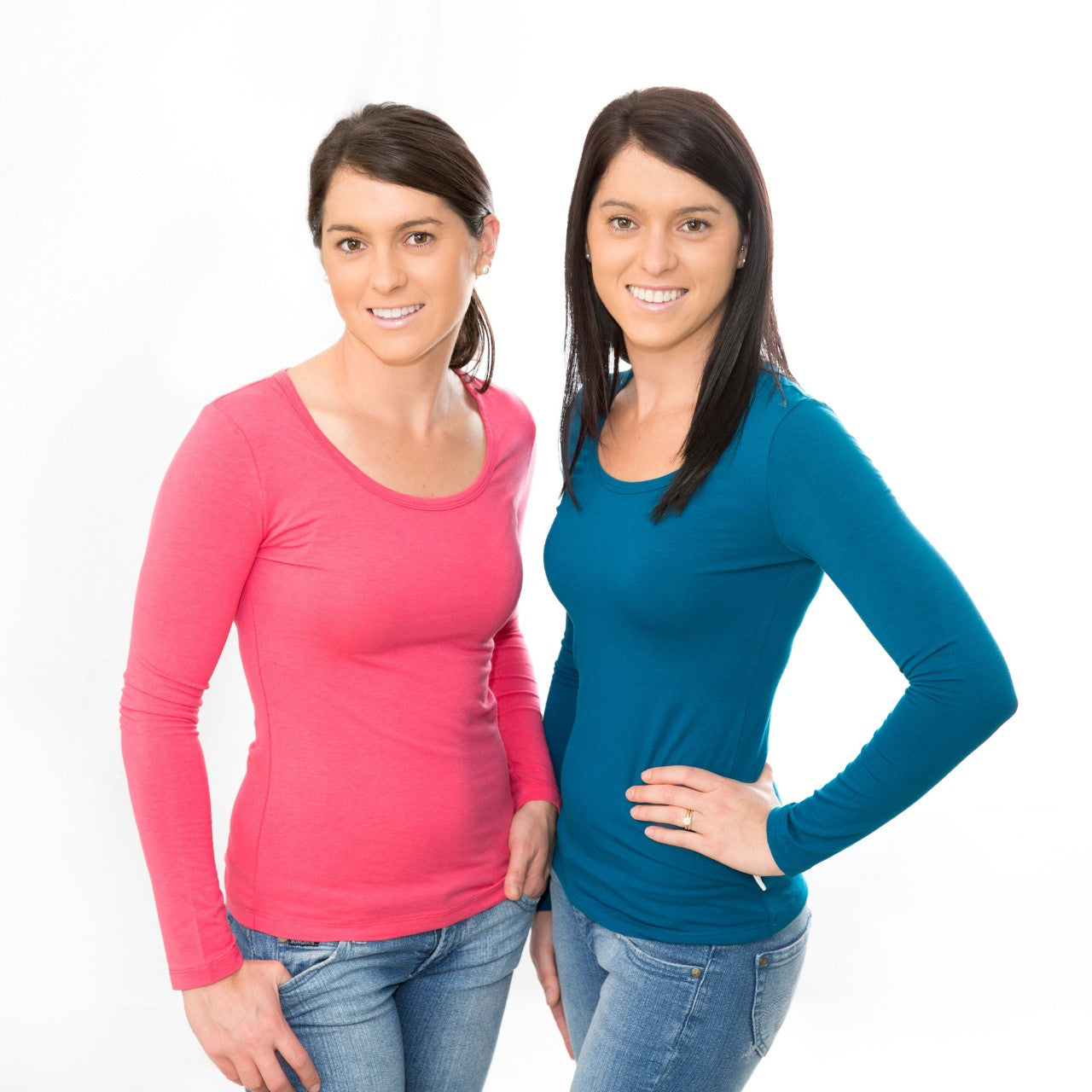 Womens Bamboo Long Sleeved T-Shirt - Fuschia and Teal