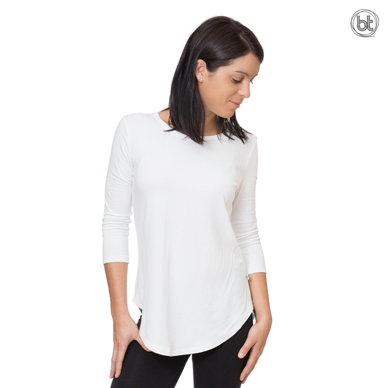 Women's Bamboo 3/4 Sleeve Lucy Yoga Shirt - White