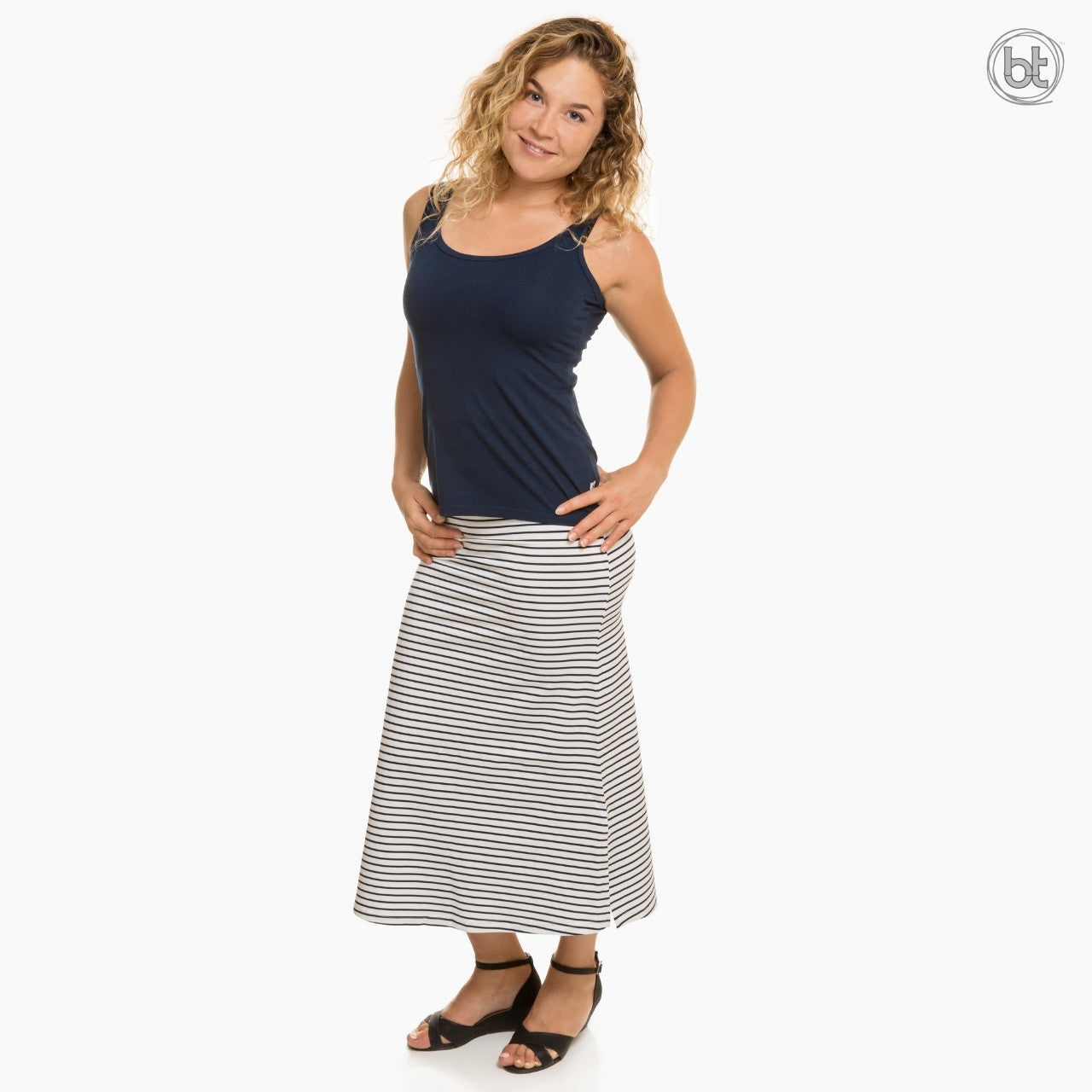 Women's Bamboo Tube Skirt Full Length - Navy and White Stripes