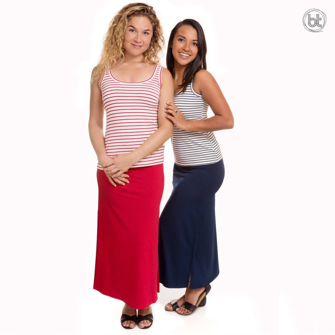 Women's Bamboo Tube Skirt Full Length - Red and Navy