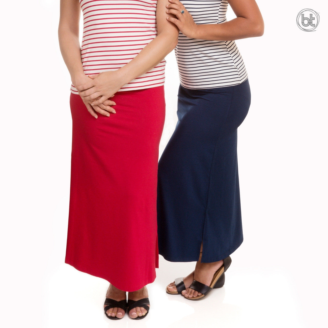 Women's Bamboo Tube Skirt Full Length - Red and Navy