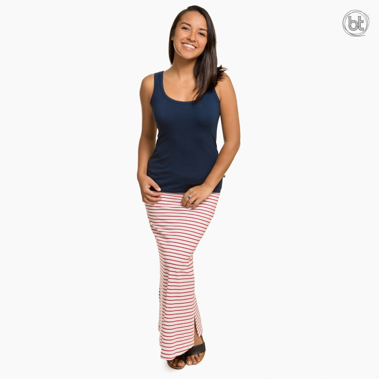 Women's Bamboo Tube Skirt Full Length - Red and White Stripes