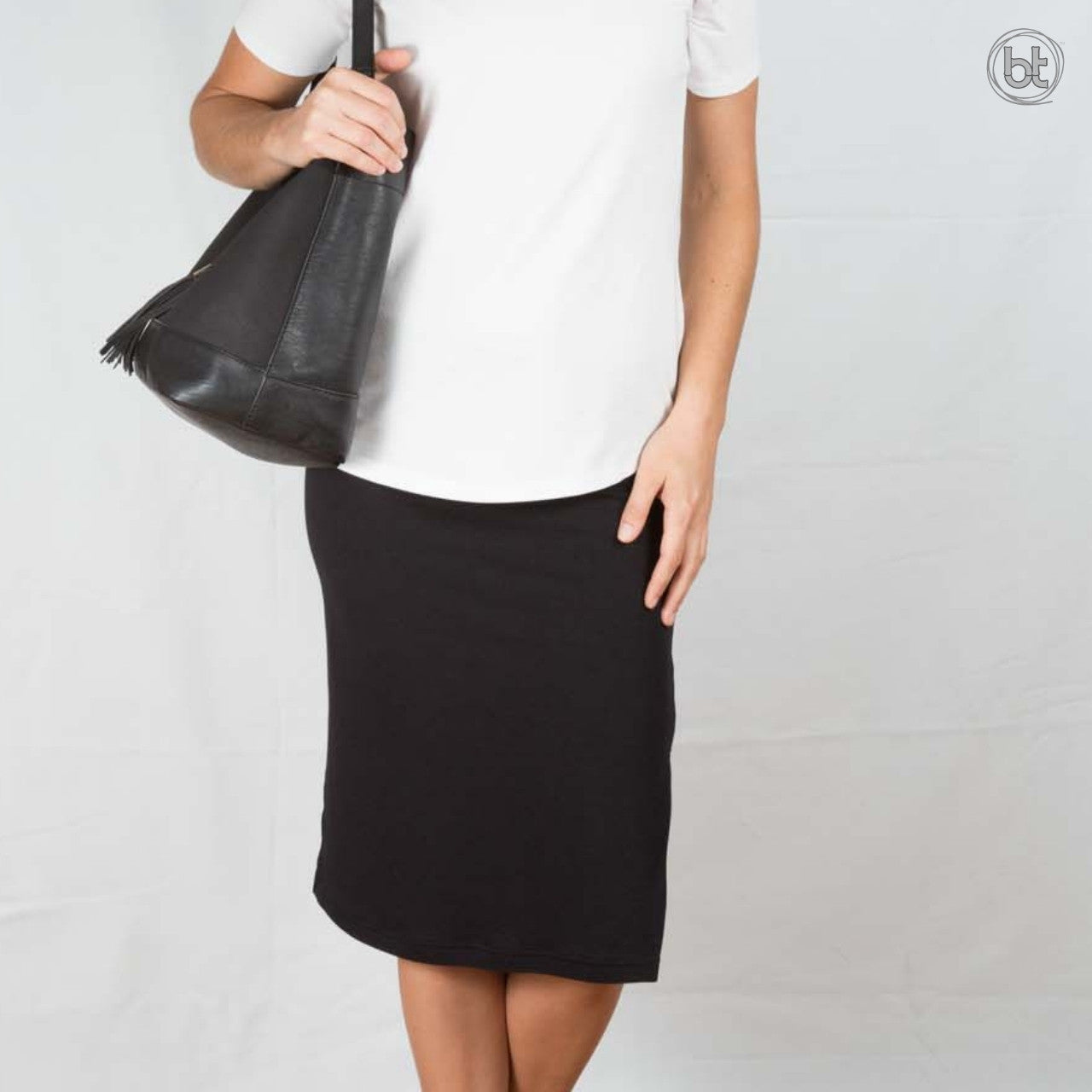 Women's Bamboo Tube Skirt Midi Knee Length - Black