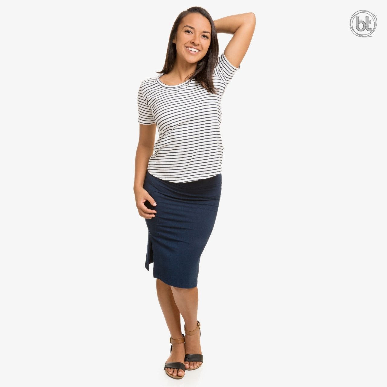 Women's Bamboo Tube Skirt Midi Knee Length - Navy