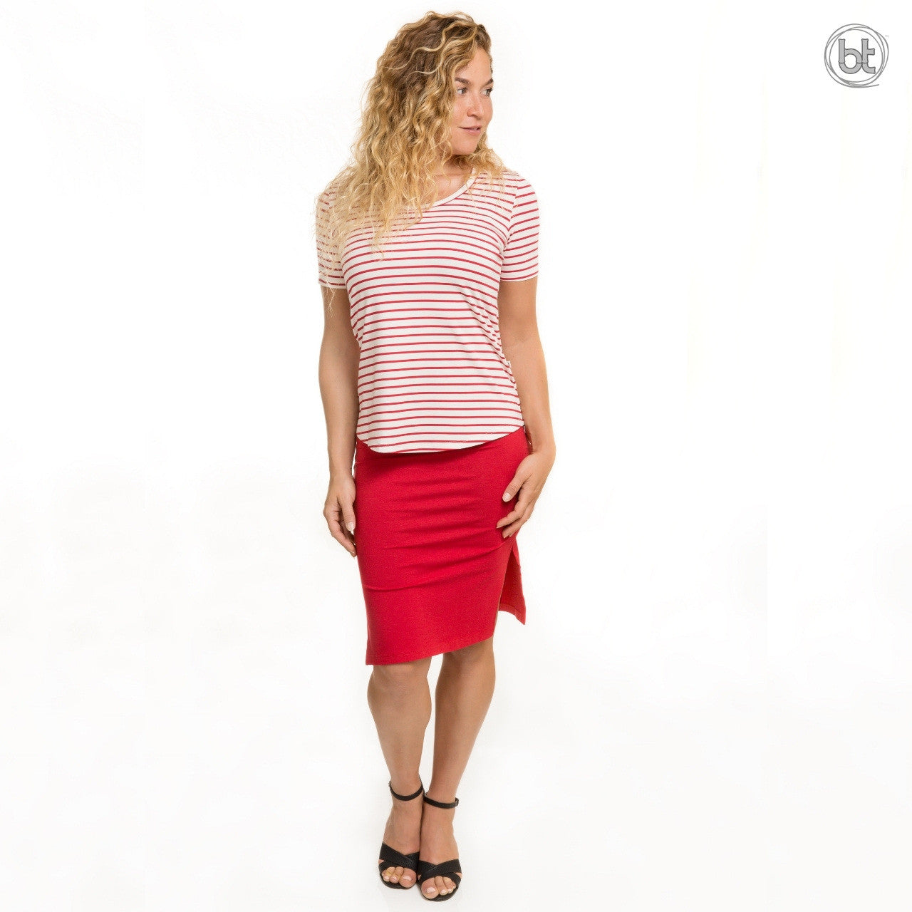 Women's Bamboo Tube Skirt Midi Knee Length - Red