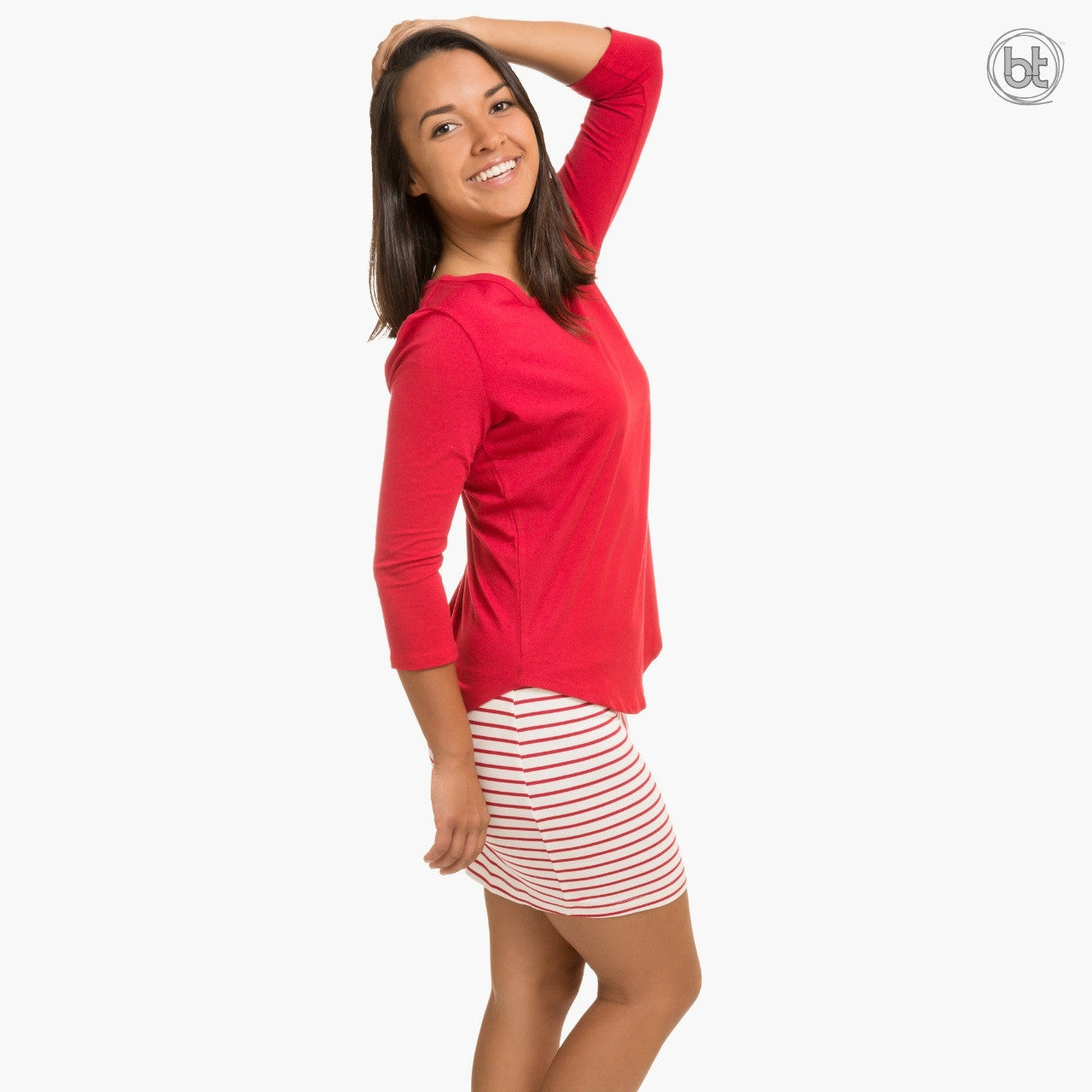 Women's Bamboo Short Tube Skirt - Red & White Stripe