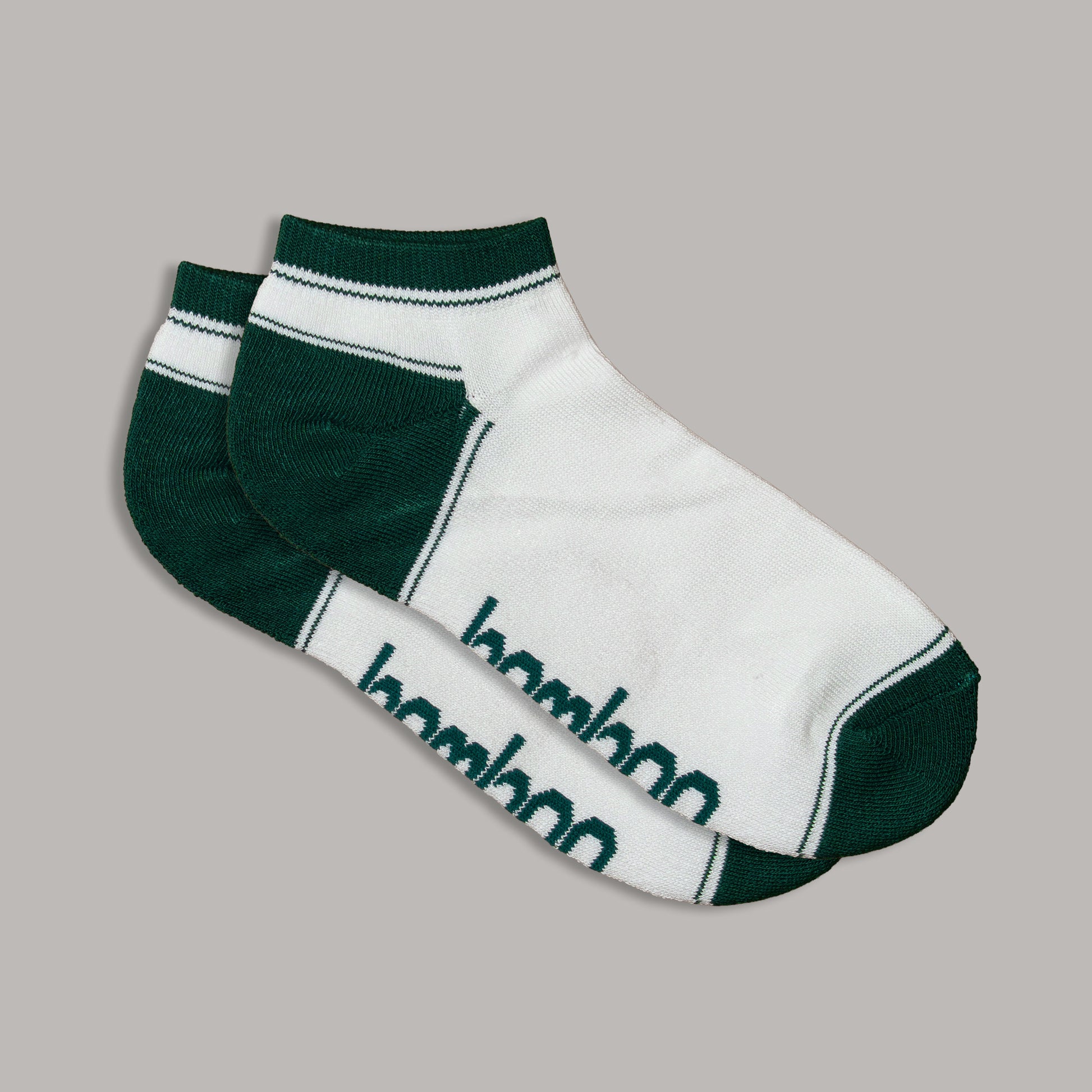 Bamboo Sports Socks Ped (Ankle) - White with Dark Green Trim