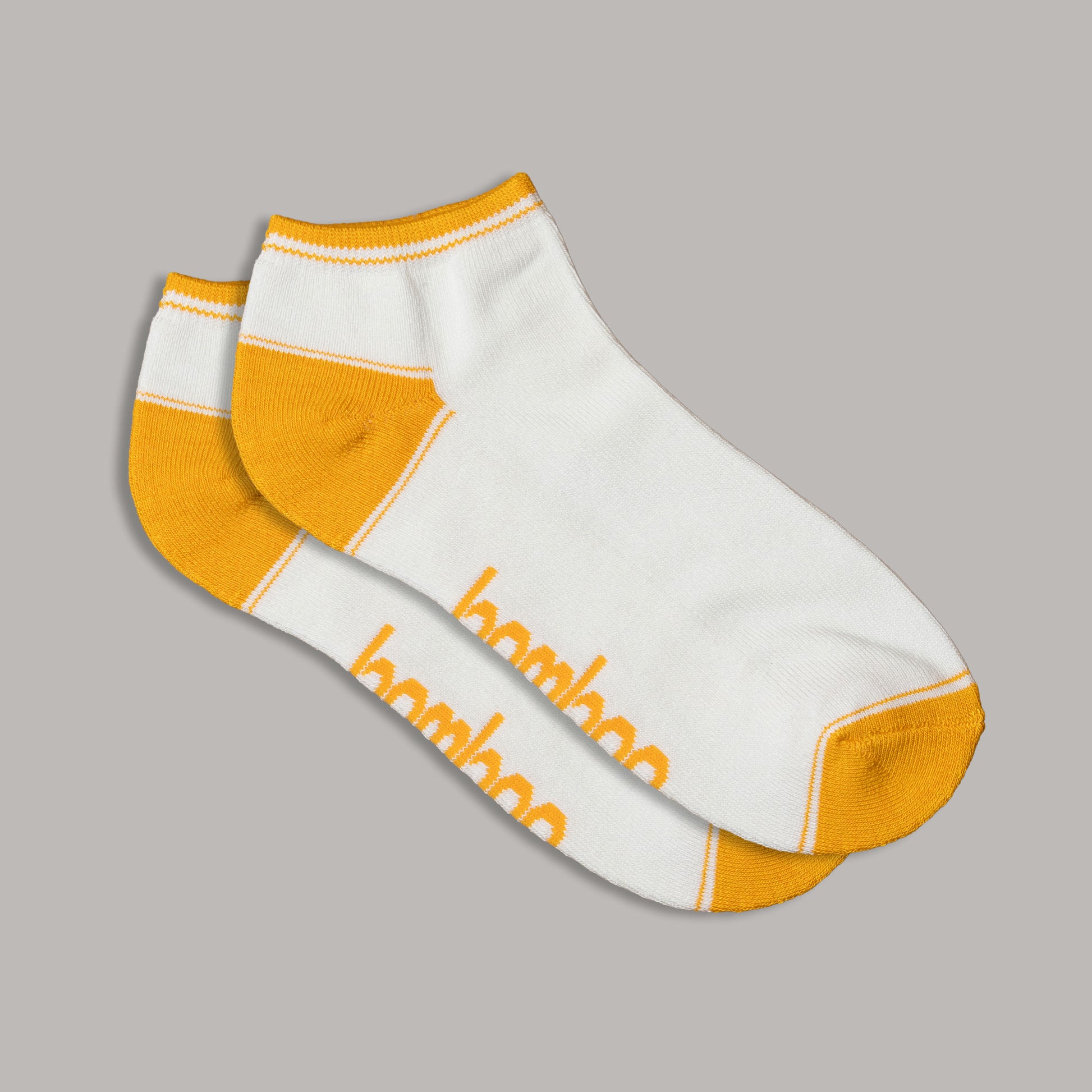Bamboo Sports Socks Ped (Ankle) - White with Gold Trim