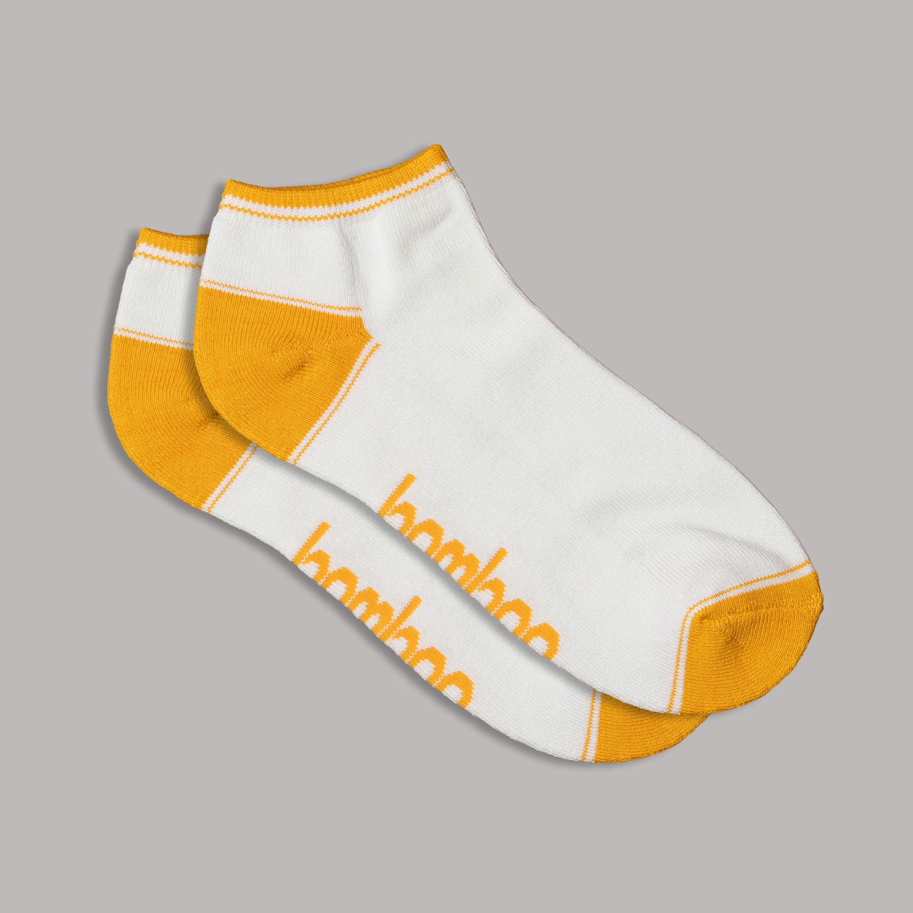 Bamboo Sports Socks Ped (Ankle) - White with Gold Trim