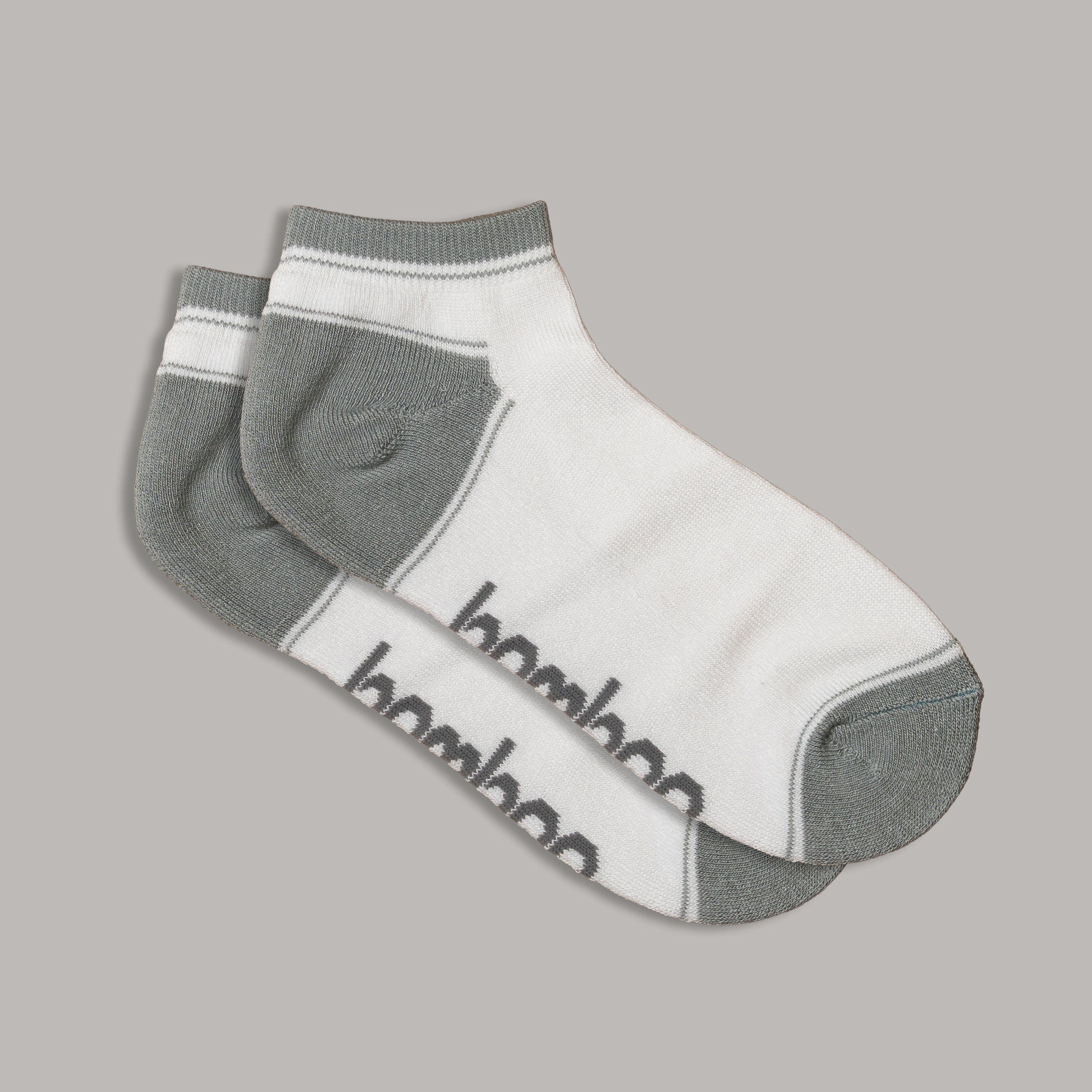 Bamboo Sports Socks Ped (Ankle) - White with Grey Trim