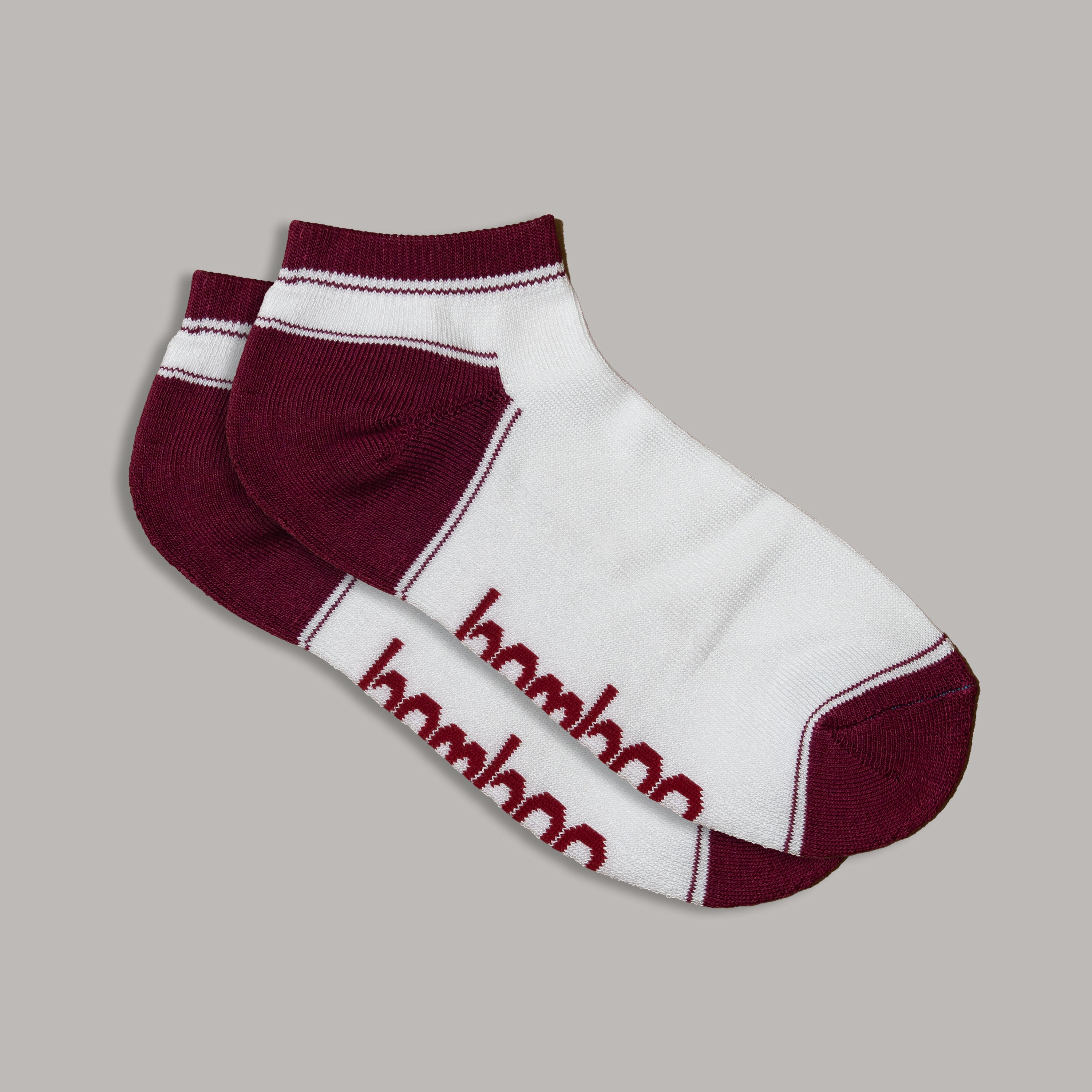 Bamboo Sports Socks Ped (Ankle) - White with Maroon Trim