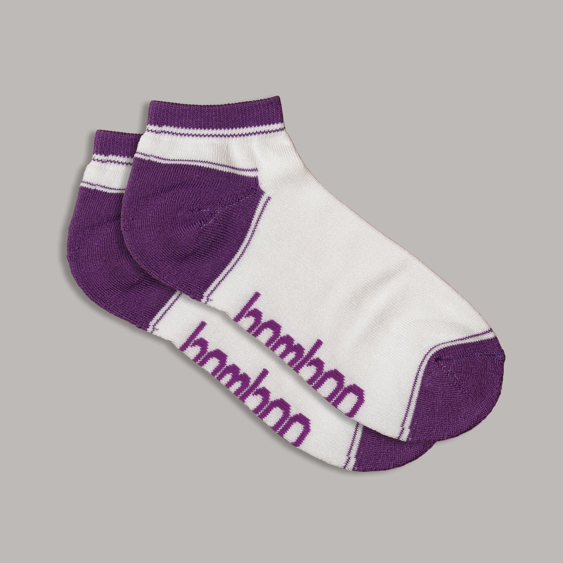 Bamboo Sports Socks Ped (Ankle) - White with Purple Trim