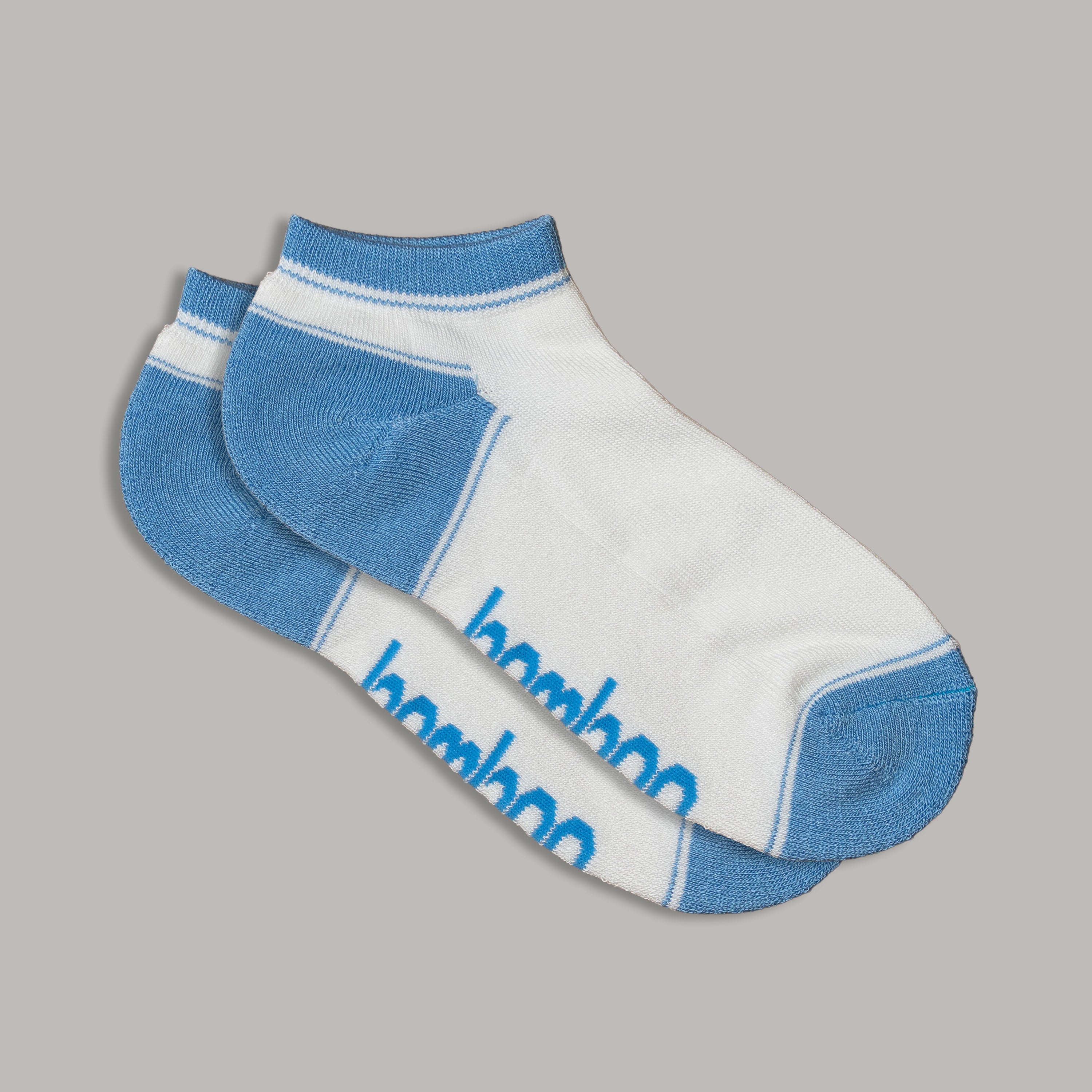 Bamboo Sports Socks Ped (Ankle) - White with Sky Blue Trim