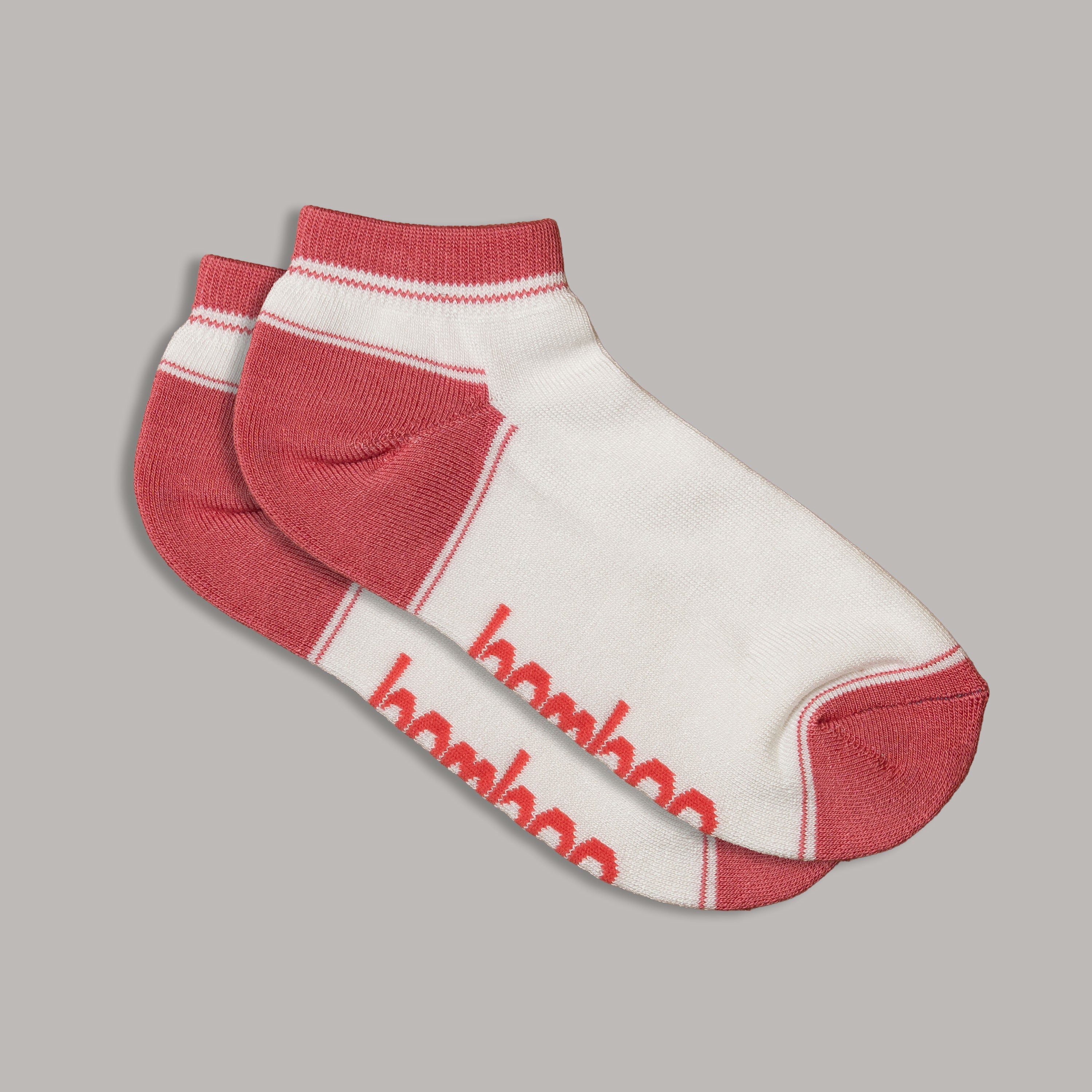 Bamboo Sports Socks Ped (Ankle) - White with Watermelon Trim