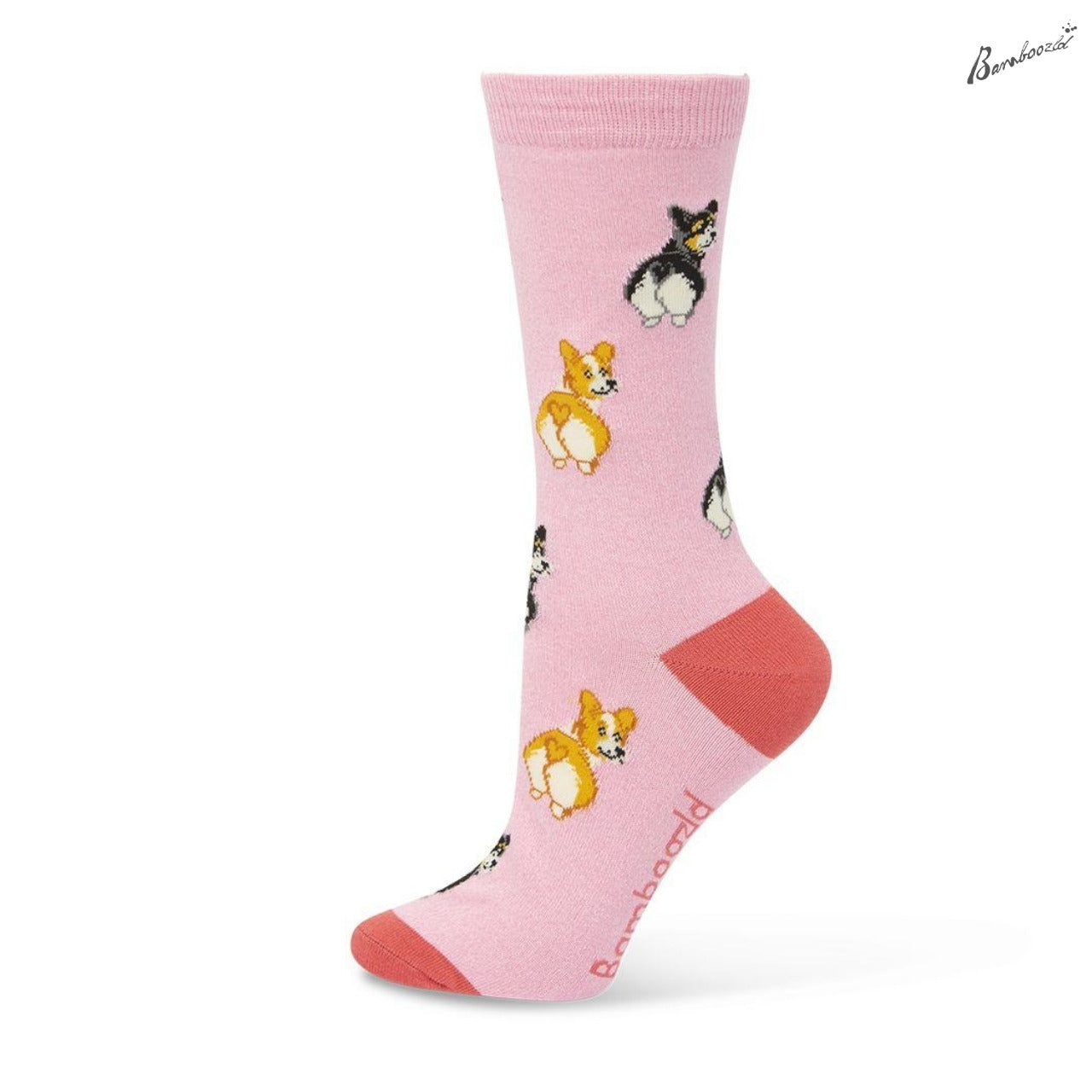Bamboo Crew Sock - Corgi Love Pink