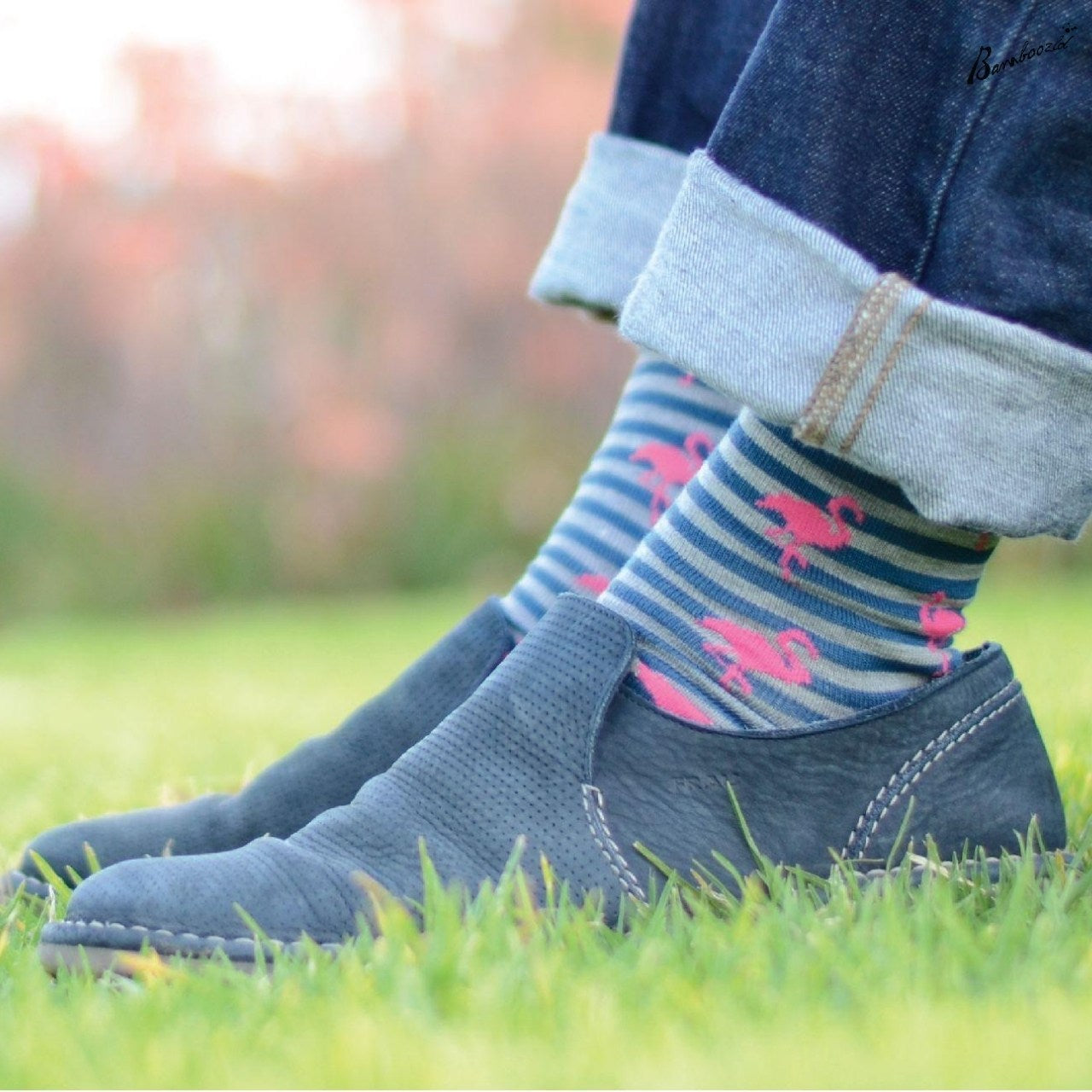 Bamboo Crew Sock - Flamingo Stripe