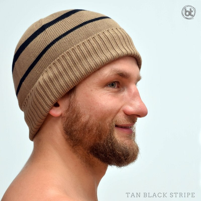bt Bamboo Beanie - Tan Black Stripe