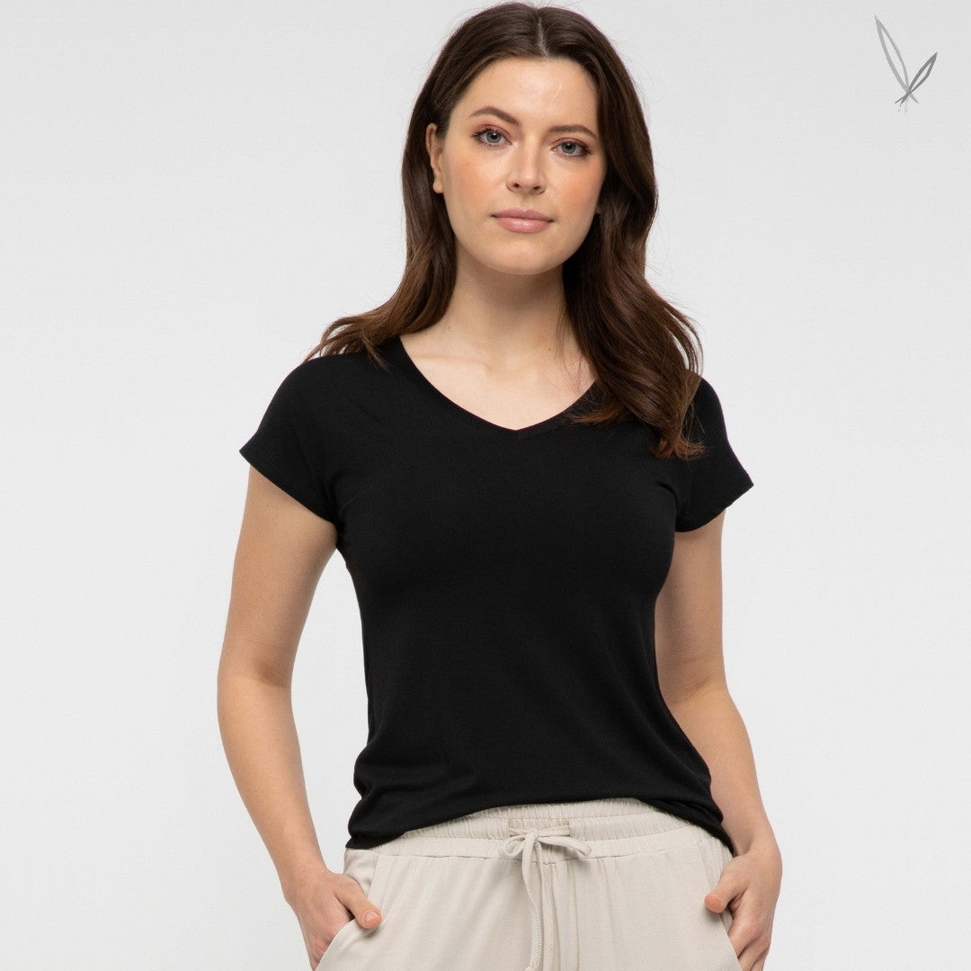 Belle V Neck Tee - Black