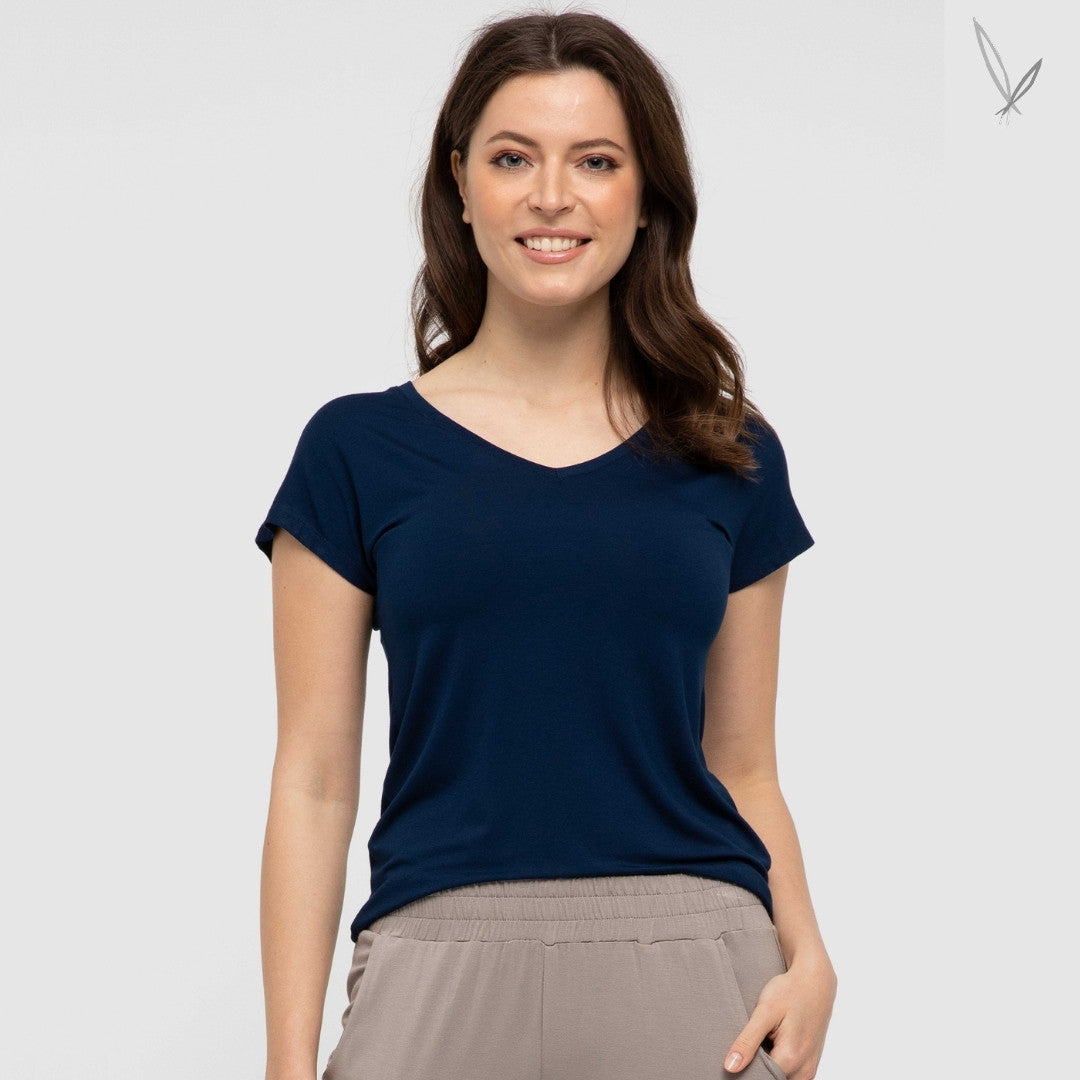 Belle V Neck Tee - Navy