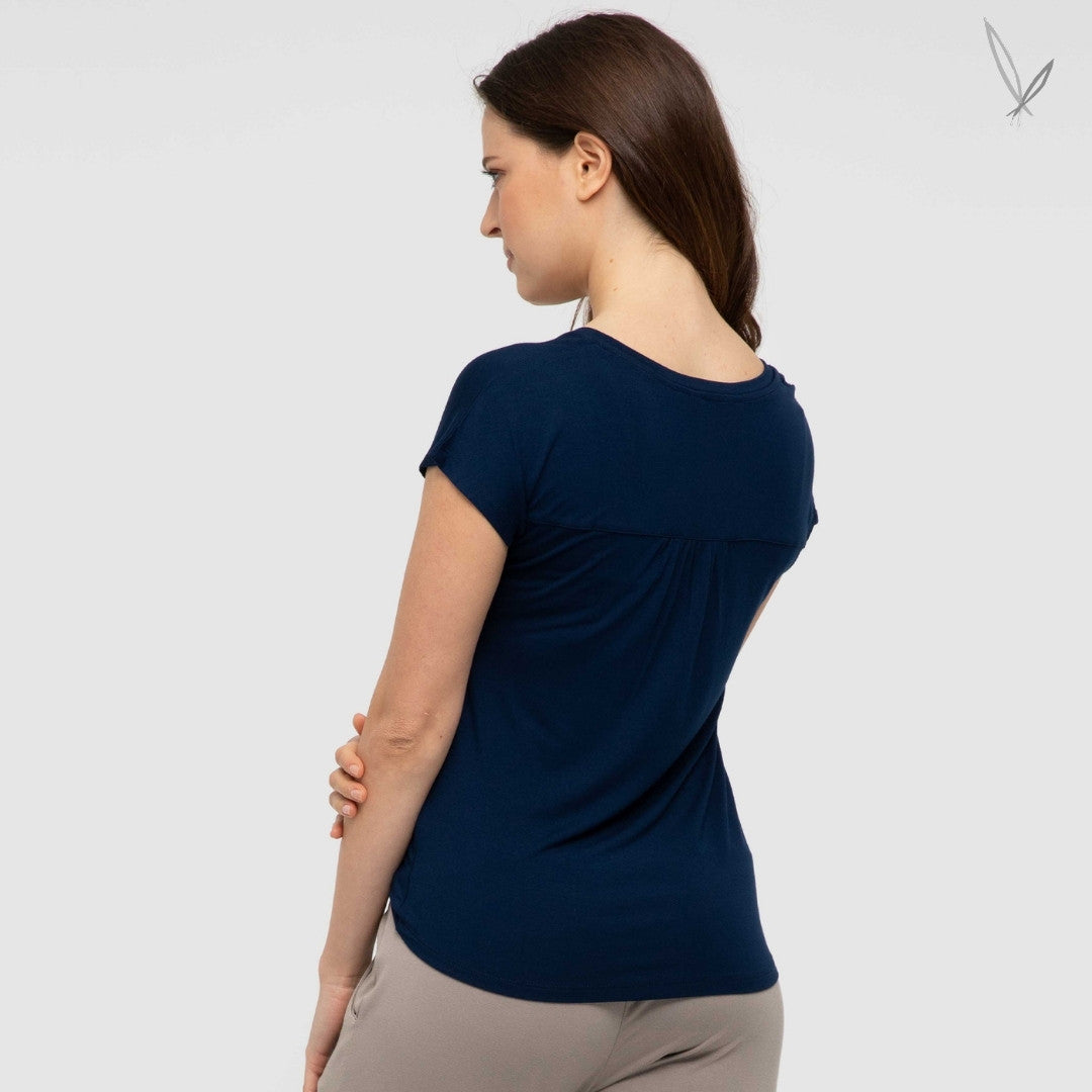 Belle V Neck Tee - Navy